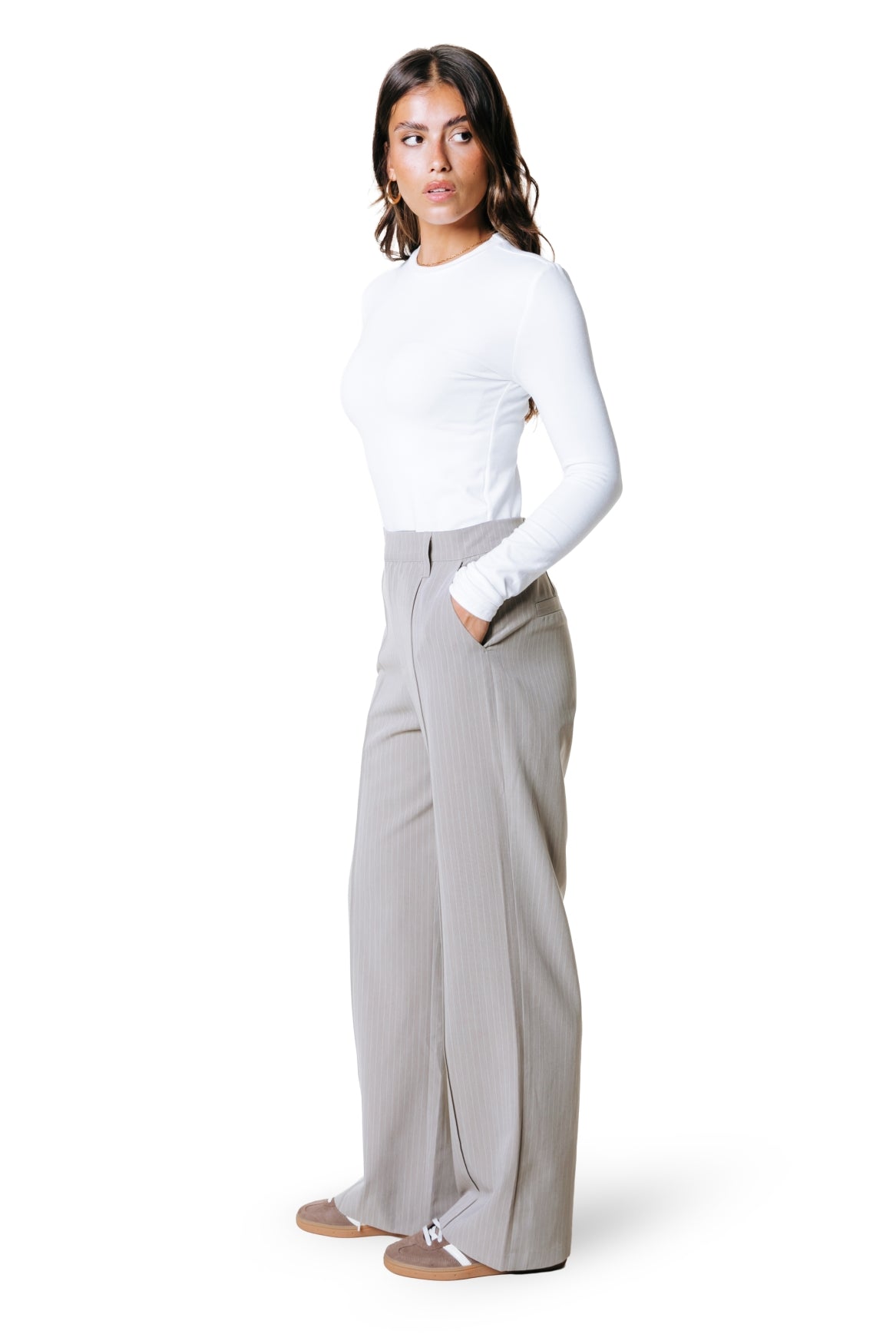 Rus Pinstripe Straight Pants | Beige