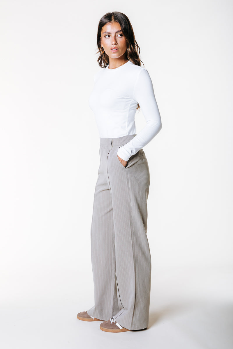 Rus Pinstripe Straight Pants | Beige