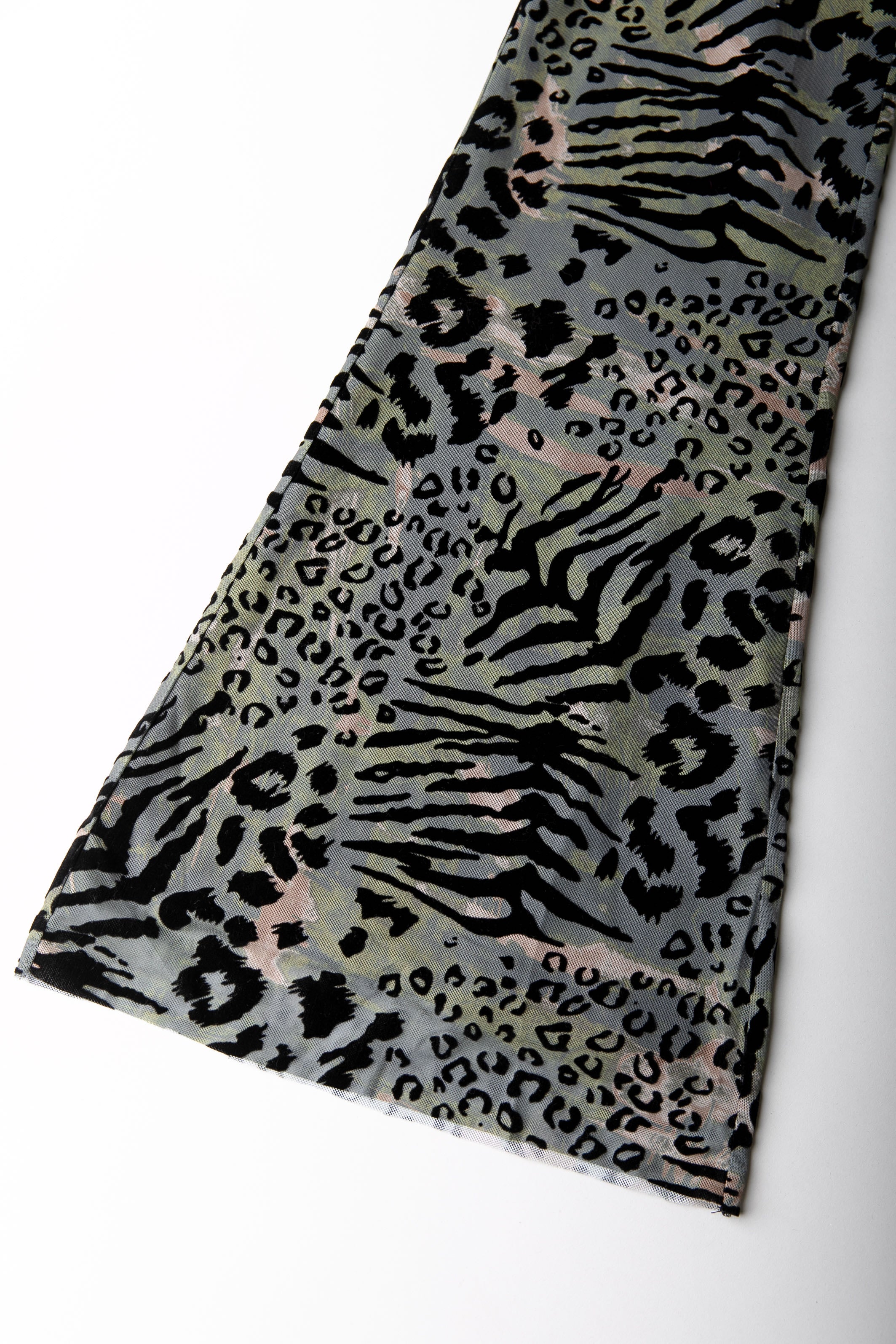 Leopard Flock Mesh Flare Pants | Army