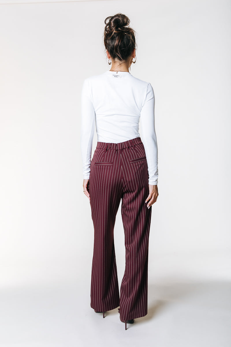 Rus Pinstripe Straight Pants | Merlot Red