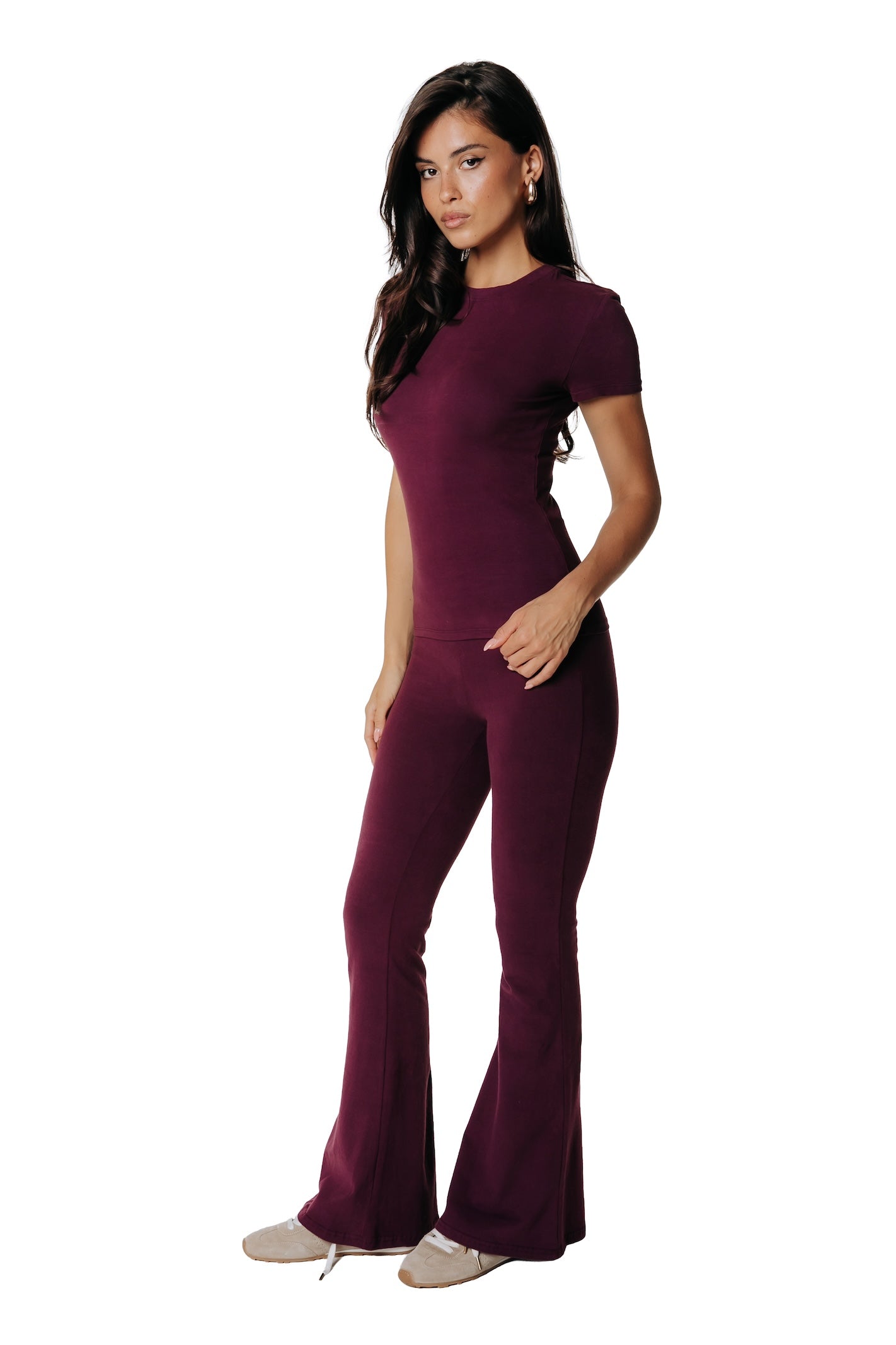 Fitted Flare Pants | Merlot Red