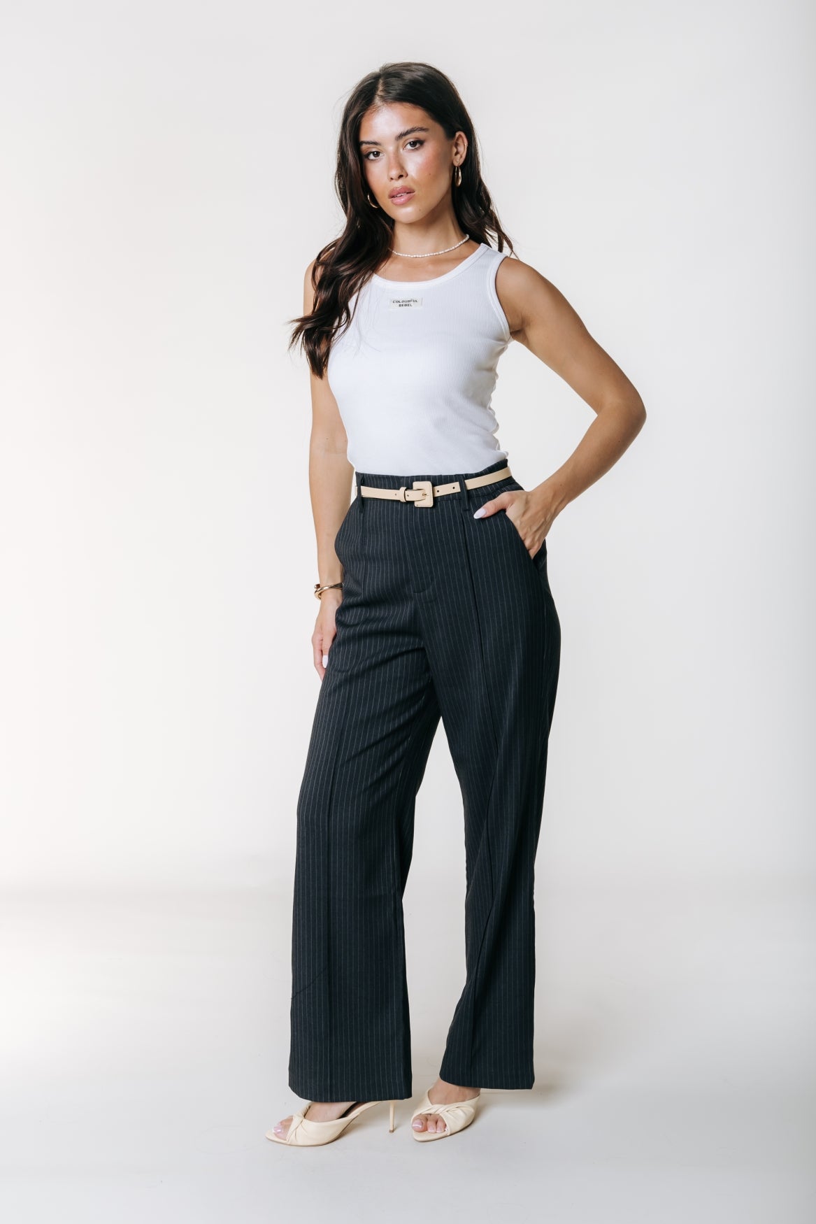 Rus Pinstripe Straight Pants | Black