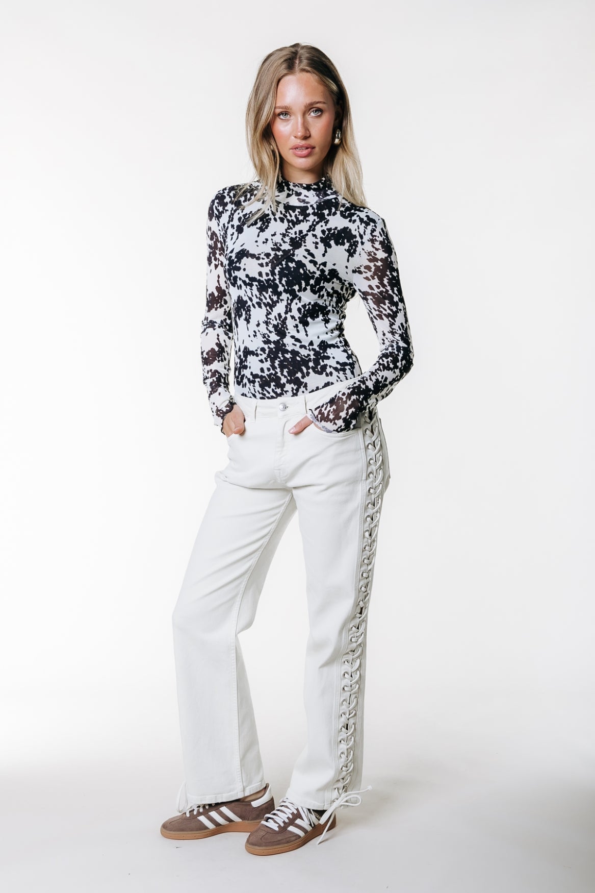 Jones Braided Straight Leg Denim Pants | Beige