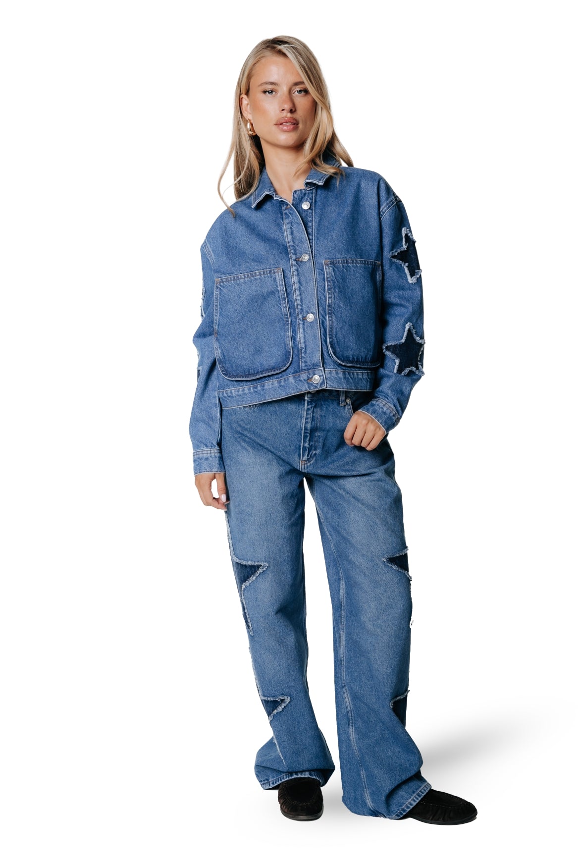 Star Wide Leg Jeans | Mid blue denim