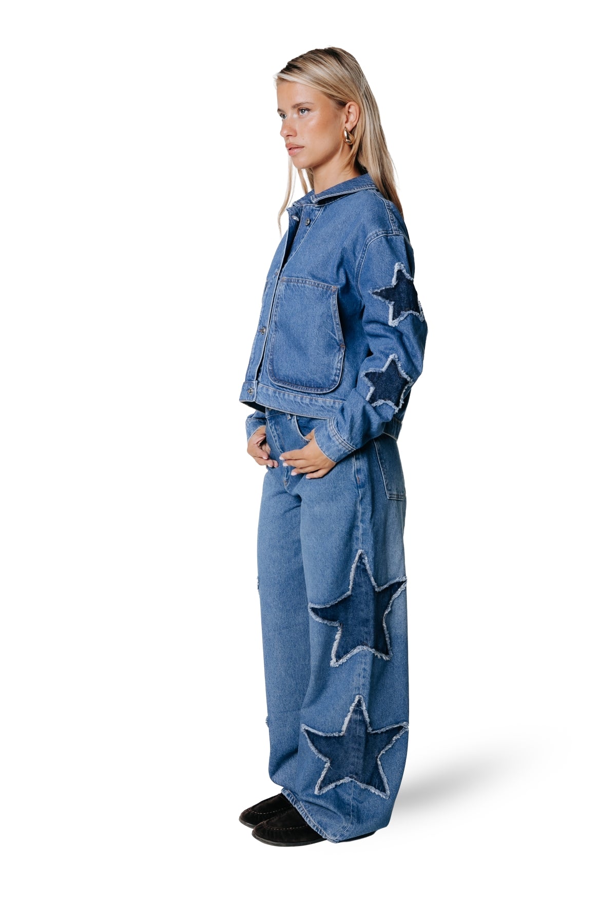 Star Wide Leg Jeans | Mid blue denim