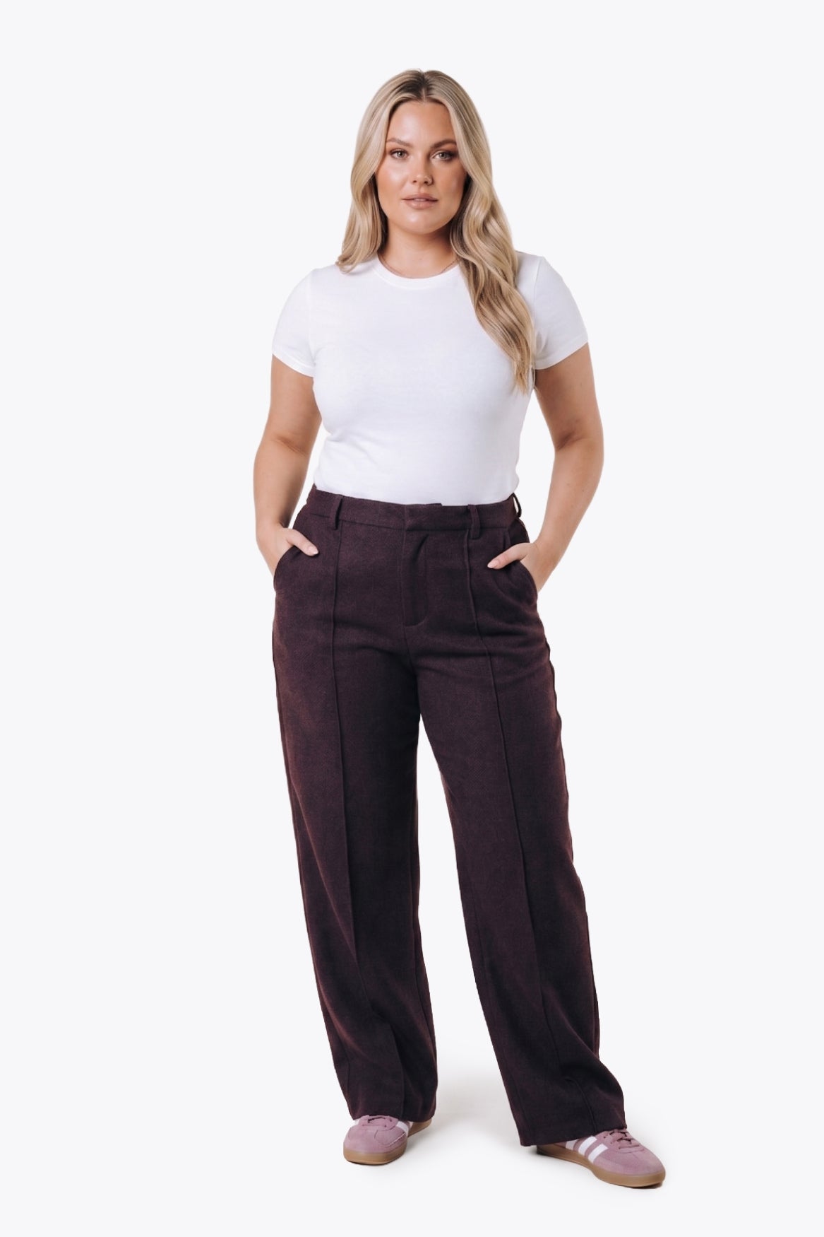 Rus Herringbone Tailored Pants | Red