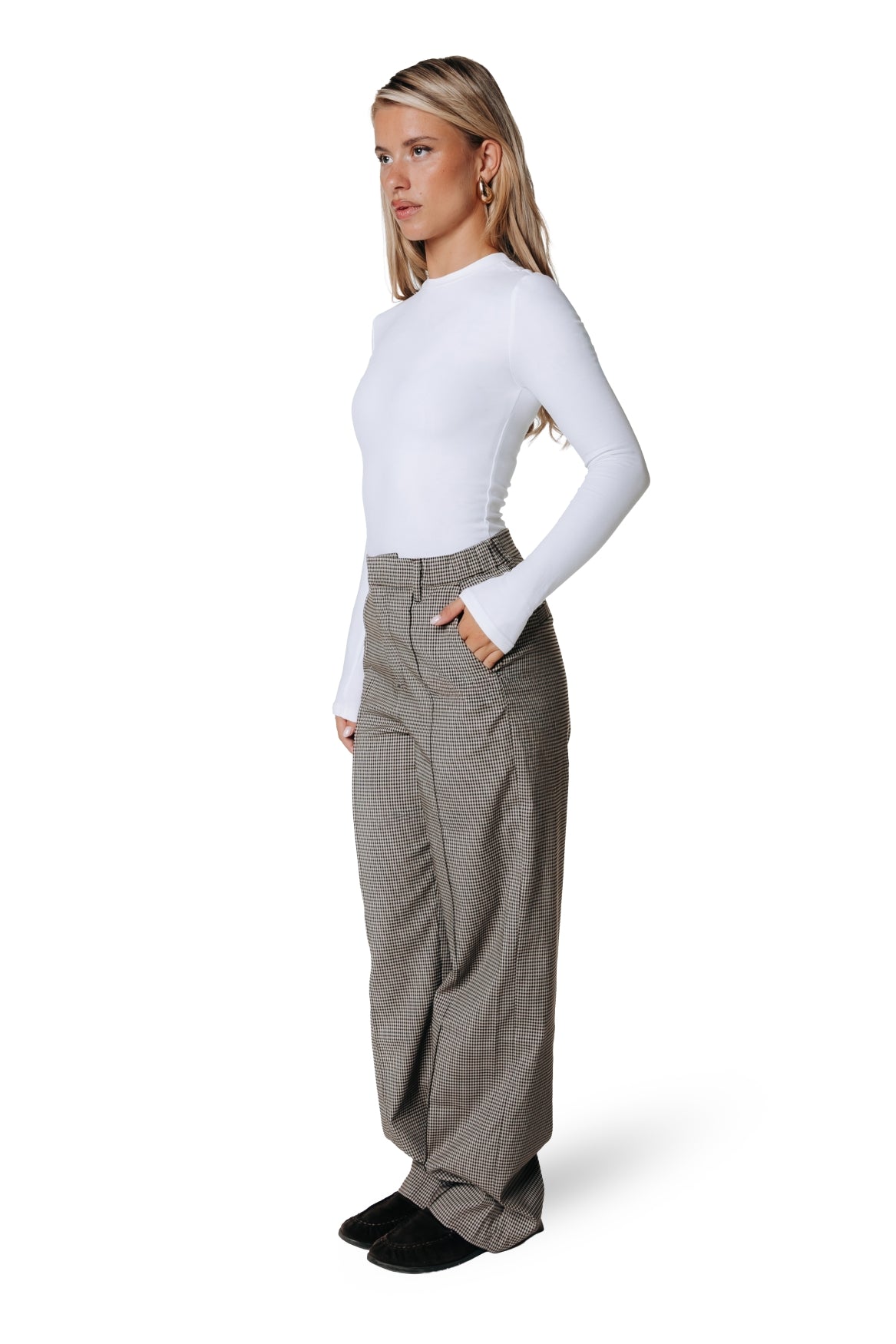 Rus Dogtooth Straight Pants | Light brown