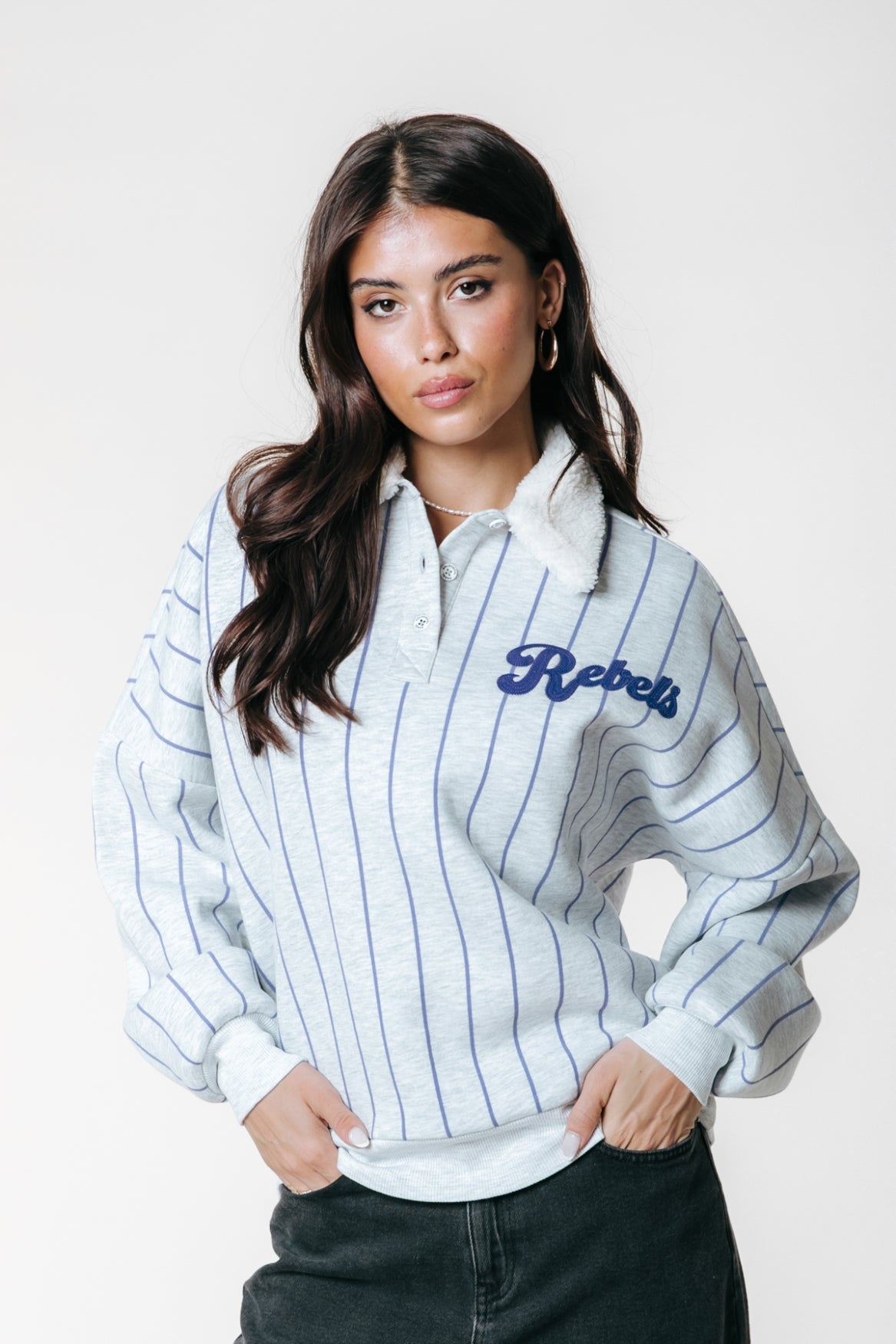 Baseball Contrast Collar Sweat | Light grey melange