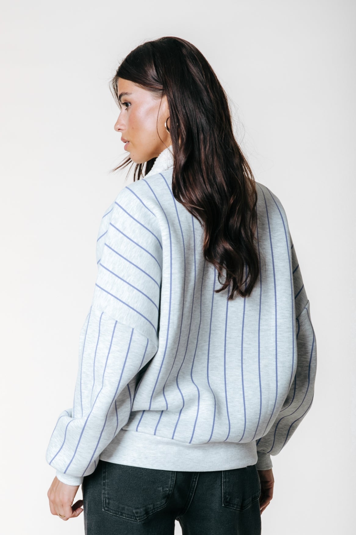 Baseball Contrast Collar Sweat | Light grey melange