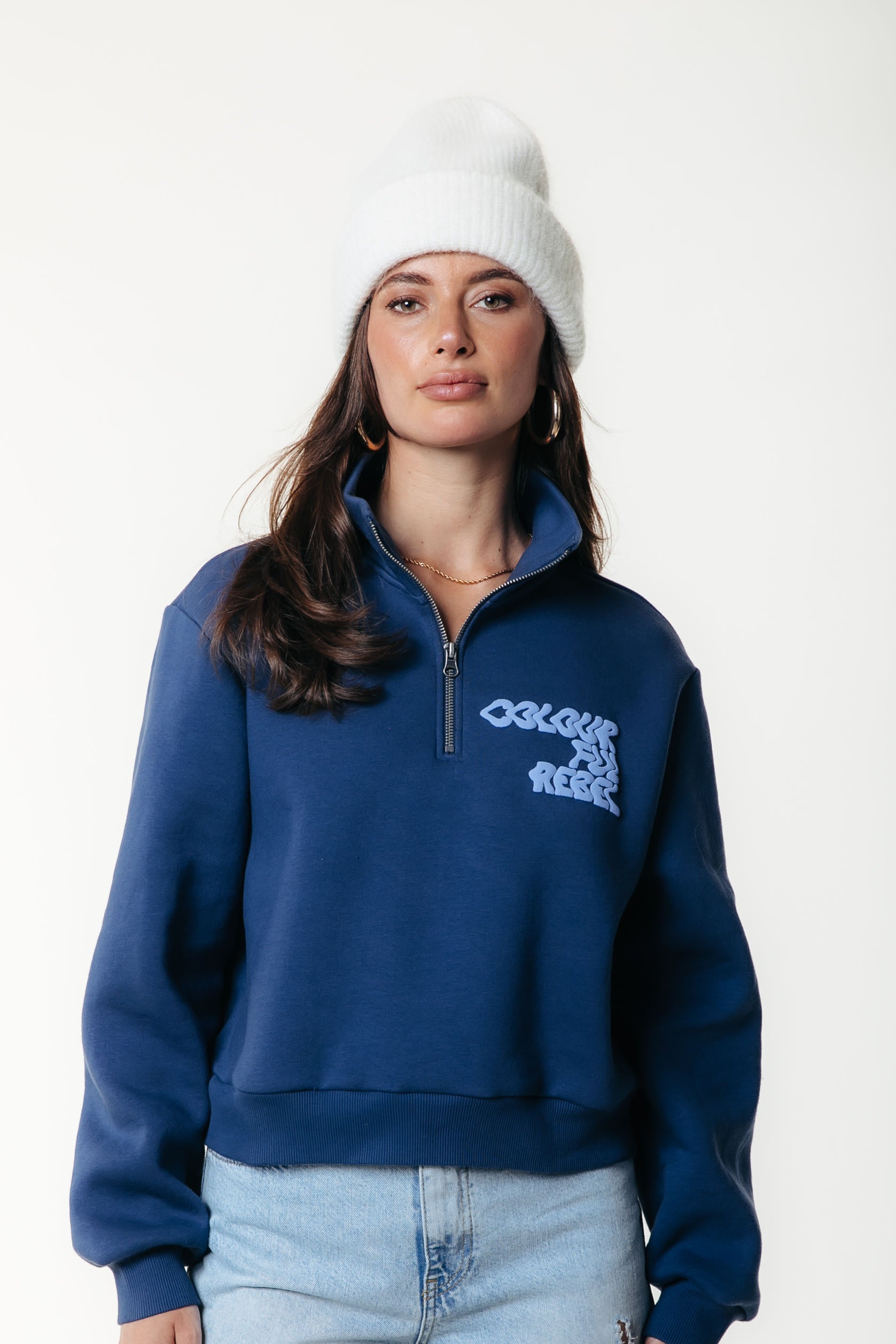 Uni Logo Zip Sweat | Deep Cobalt