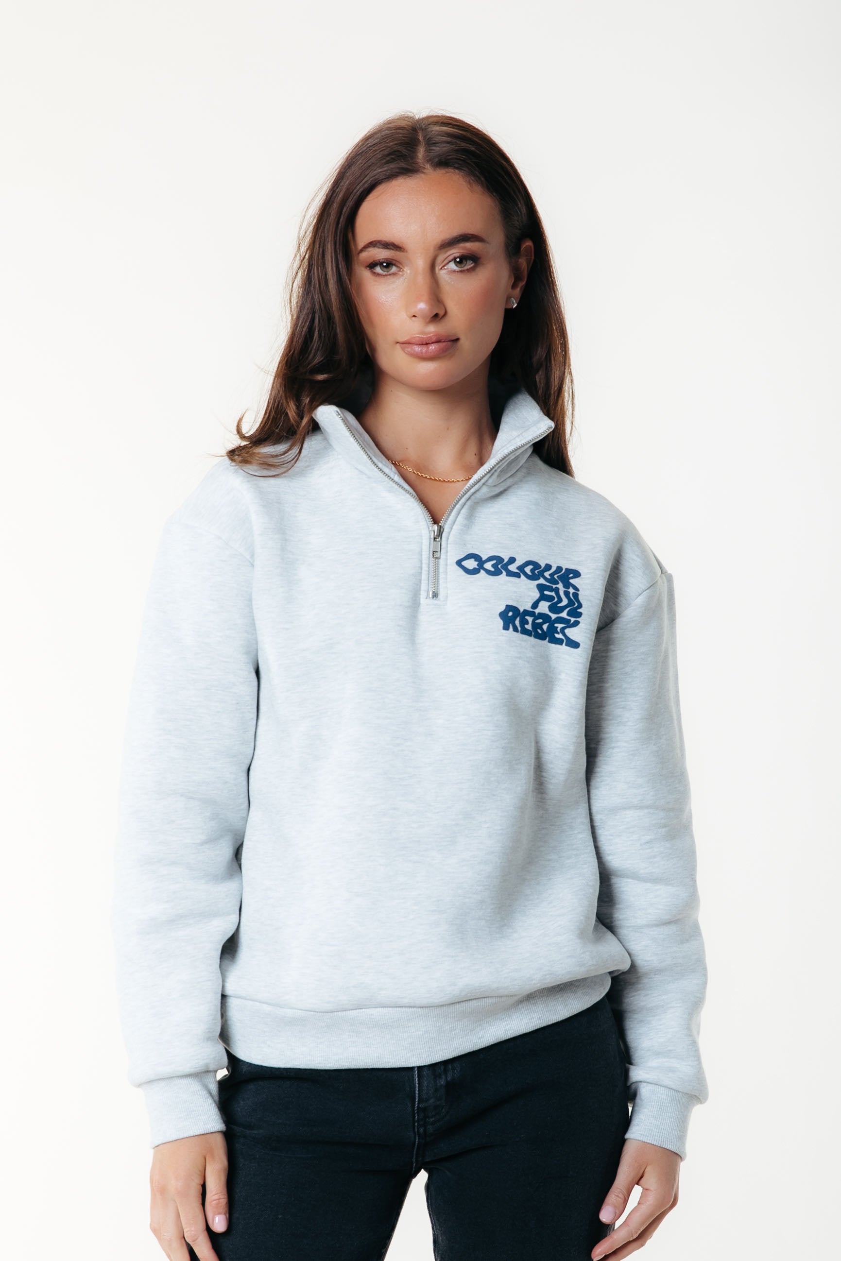 Uni Logo Zip Sweat | Light grey melange