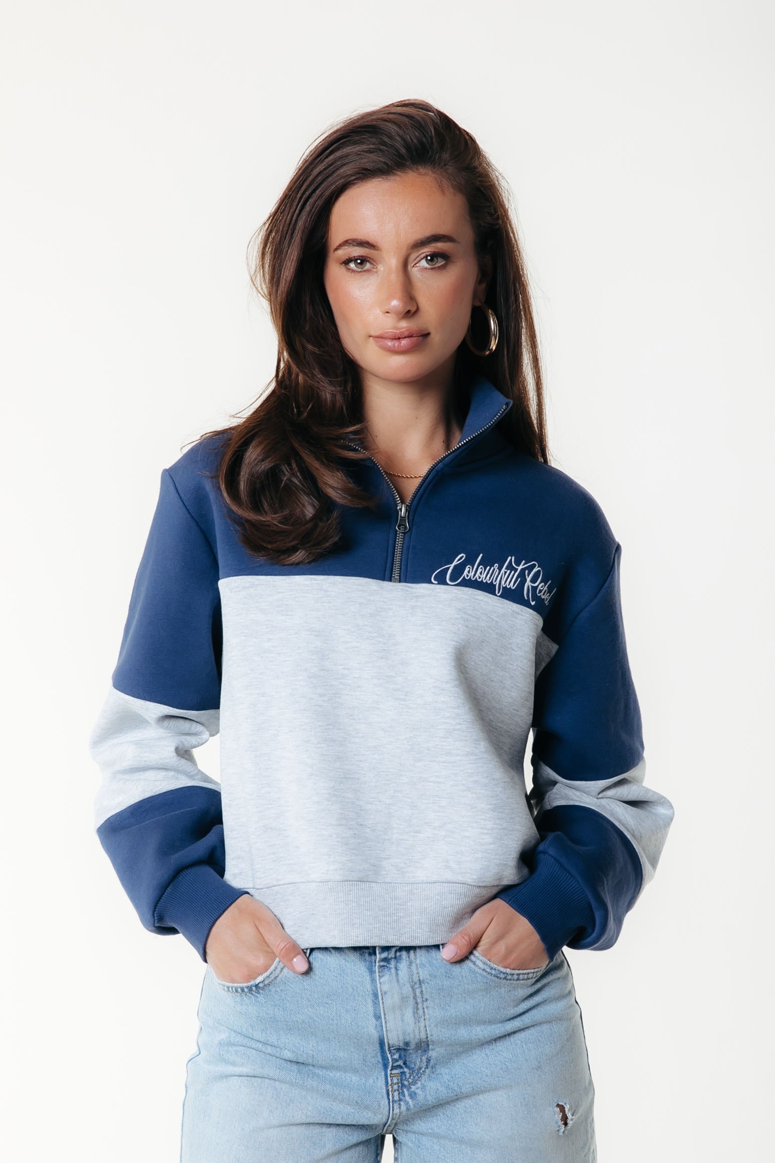 Colourblock Zip Sweat | Deep Cobalt