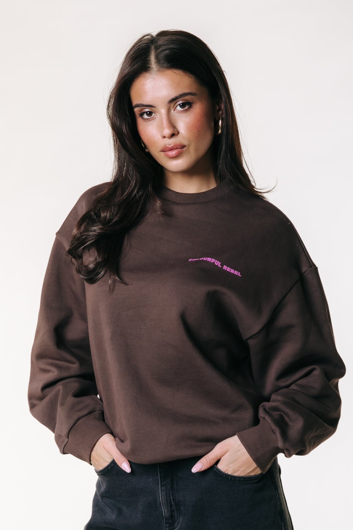 CR Big Logo Dropped Shoulder Sweatshirt | Chocolate Brown
