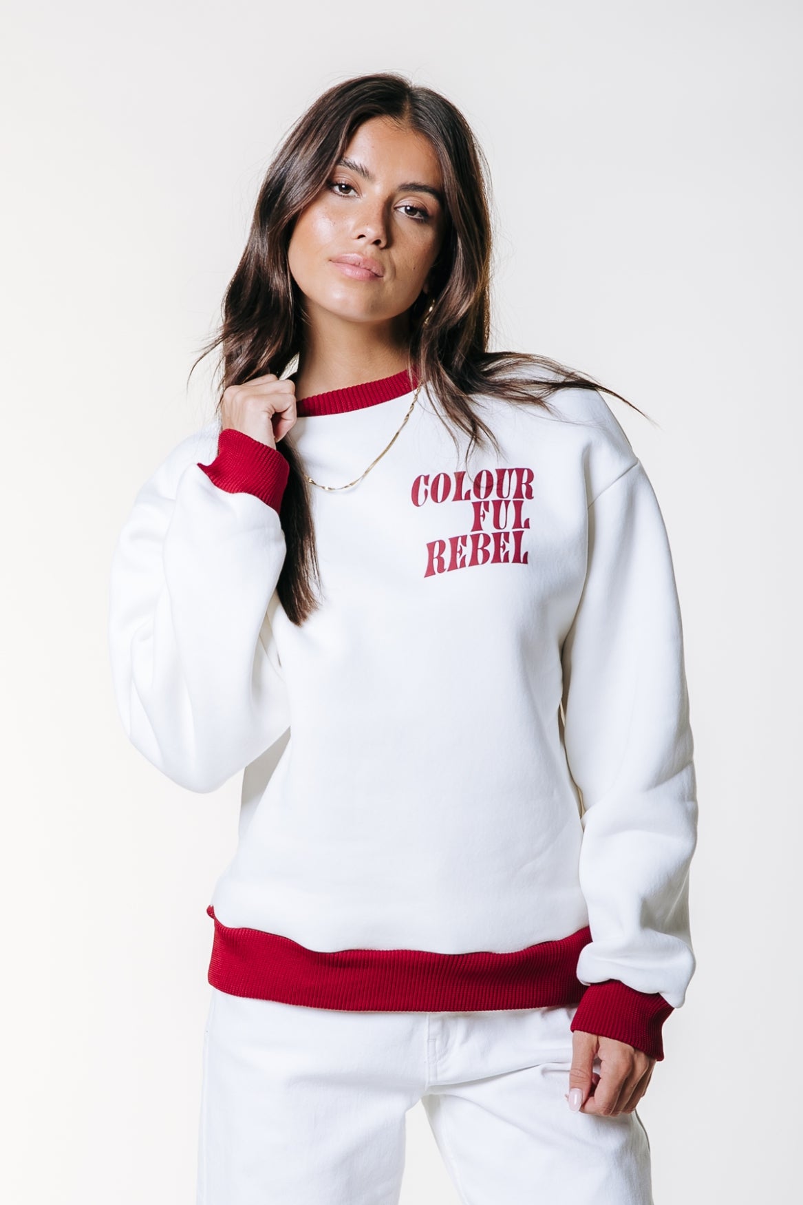 Logo Contrast Rib Dropped Shoulder Sweat | Off white