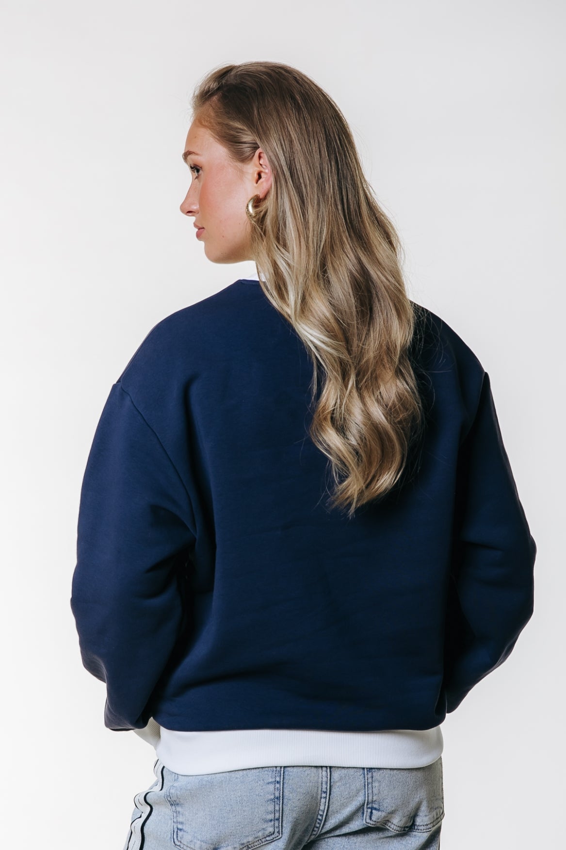 Logo Contrast Rib Dropped Shoulder Sweat | Navy