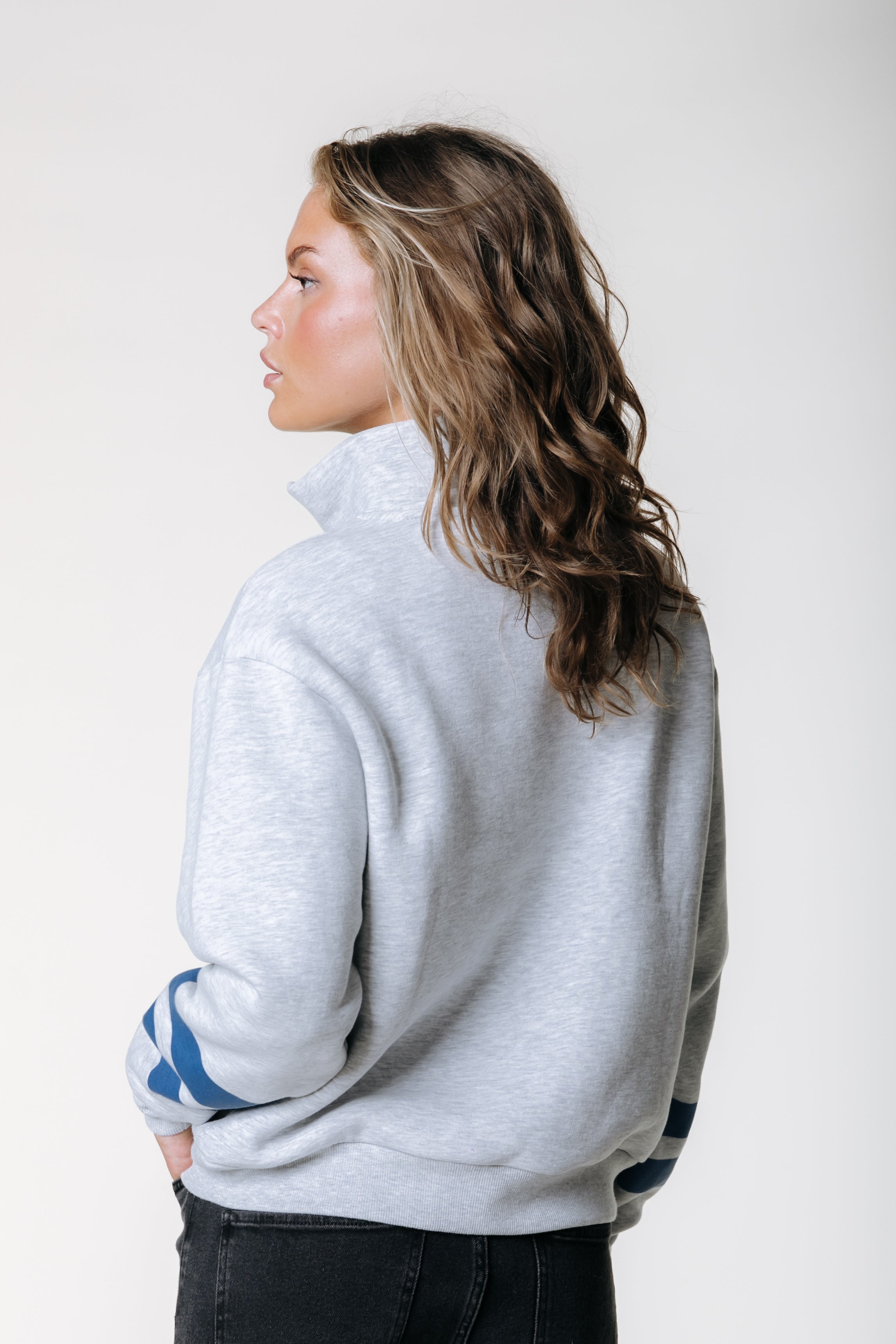 Logo Stripes Zip Sweat | Light grey melange