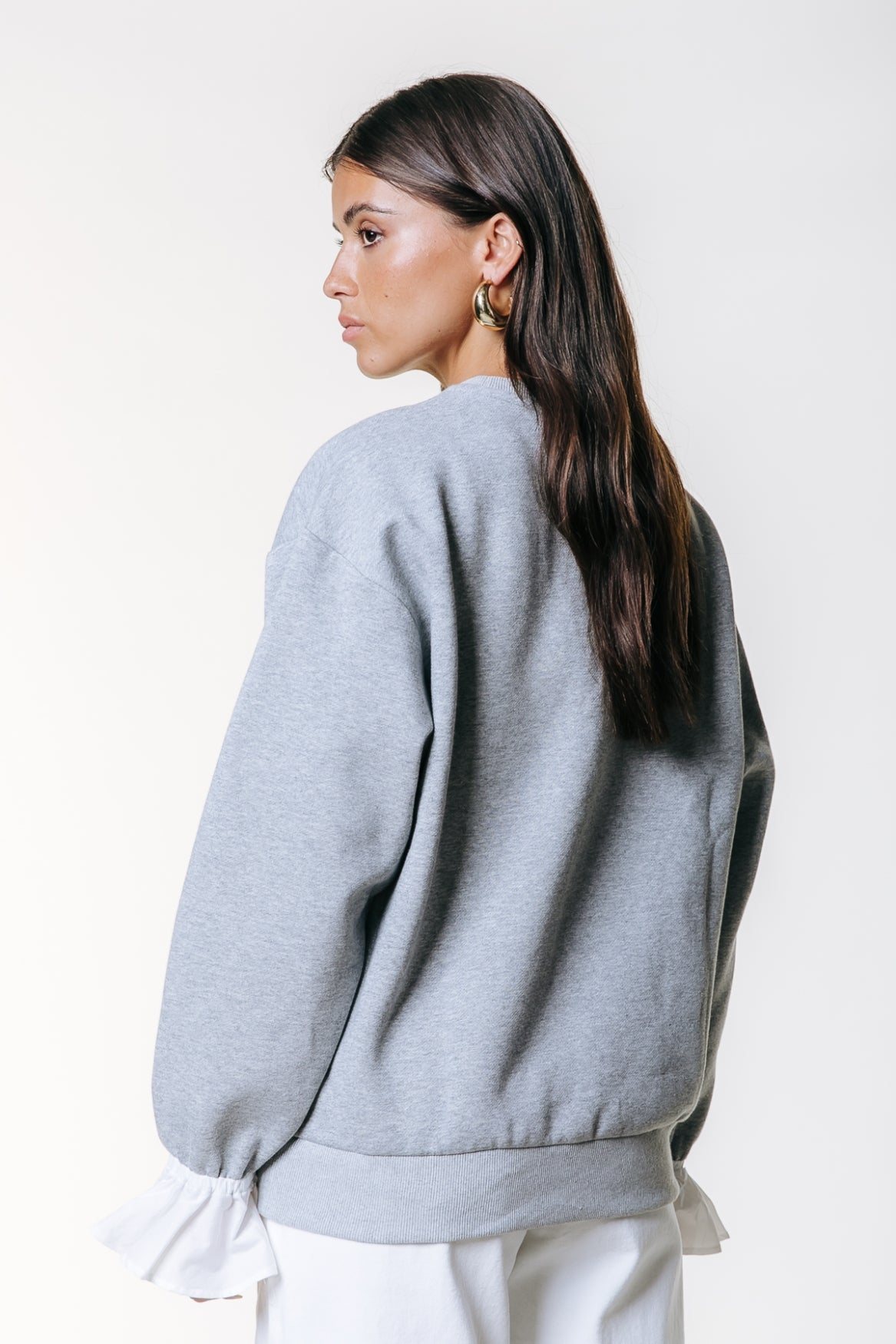 Sweatshirt mit überschnittenen Schultern und Bündchen aus Popeline | Hellgrauer Farbmix