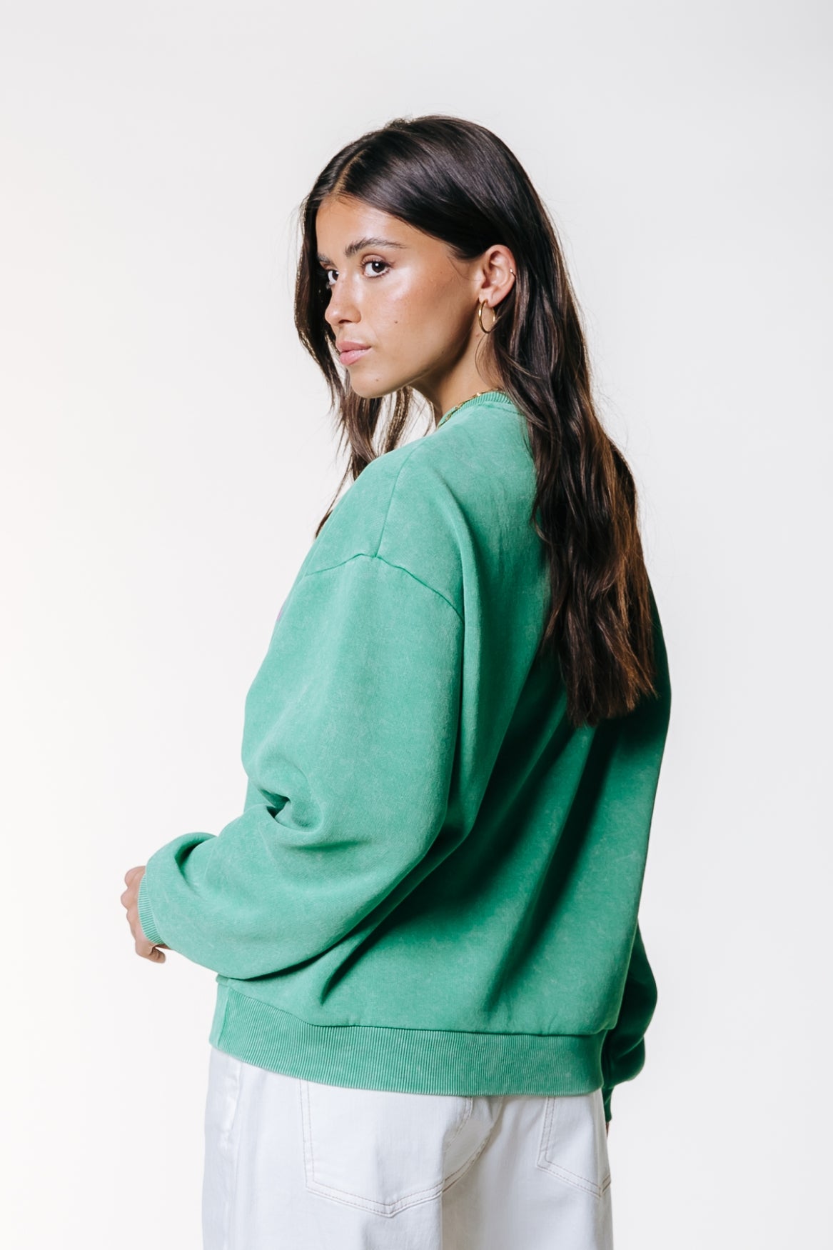 Logo Acid Wash Sweat | Off Green