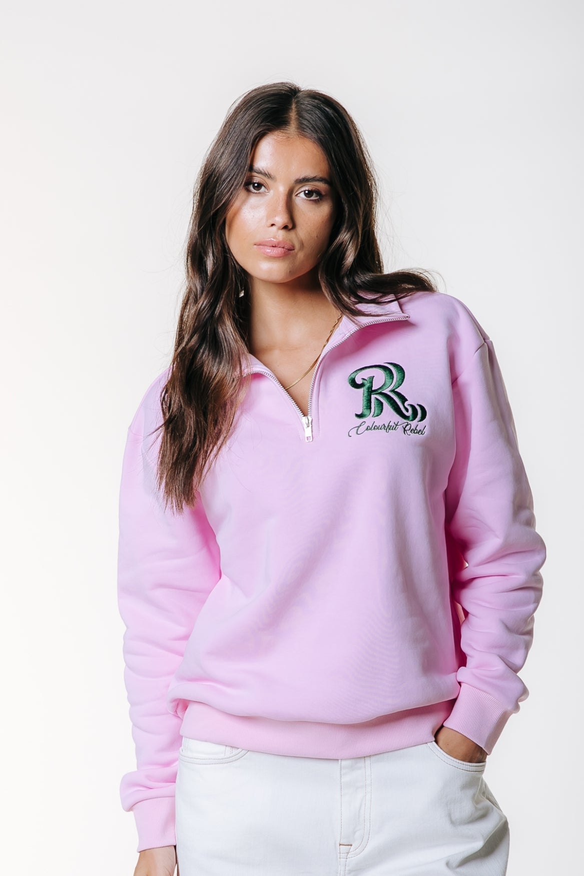 Logo Embro Zip Sweat | Light pink