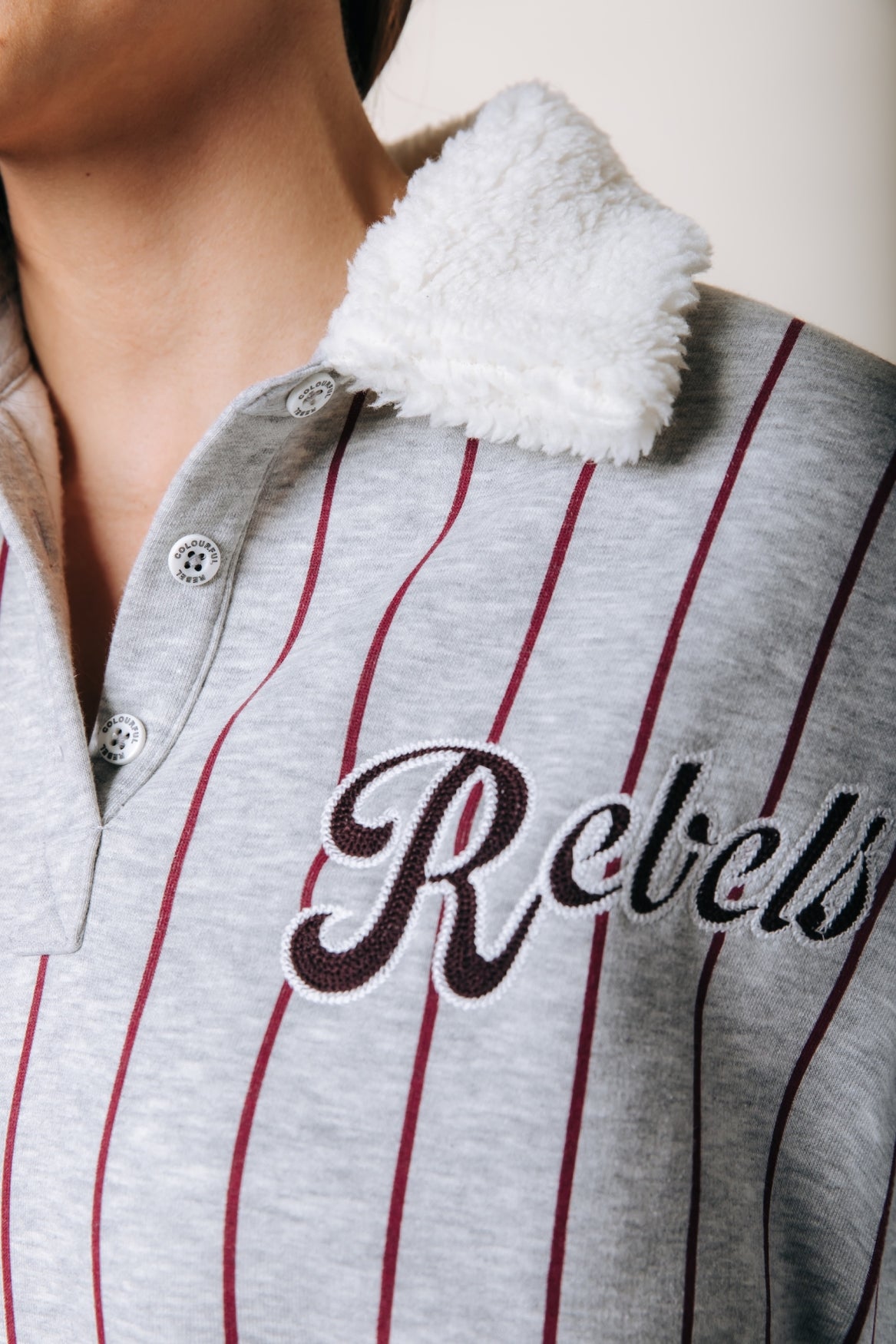 Baseball Contrast Collar Sweat | Light grey melange