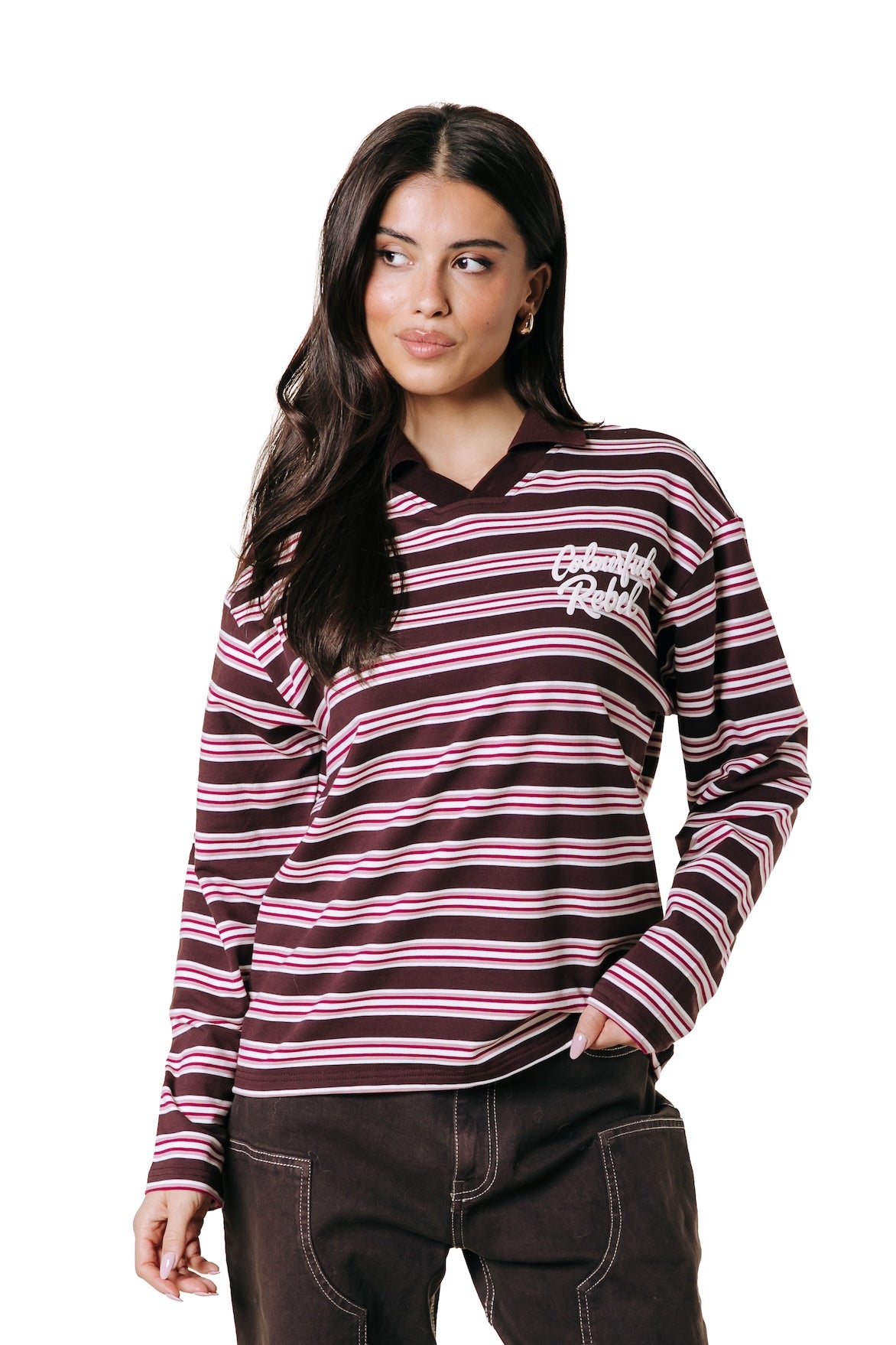Langarmshirt mit Polokragen | Braun