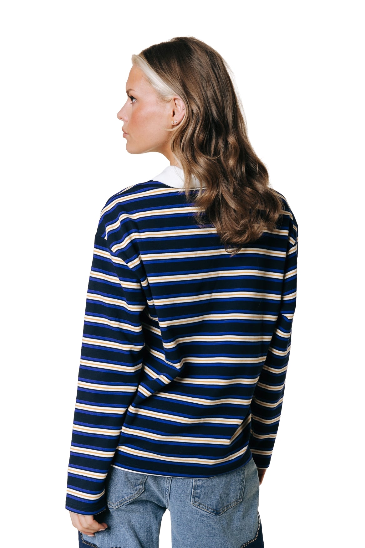 Sport Collar Striped Sweat | Navy