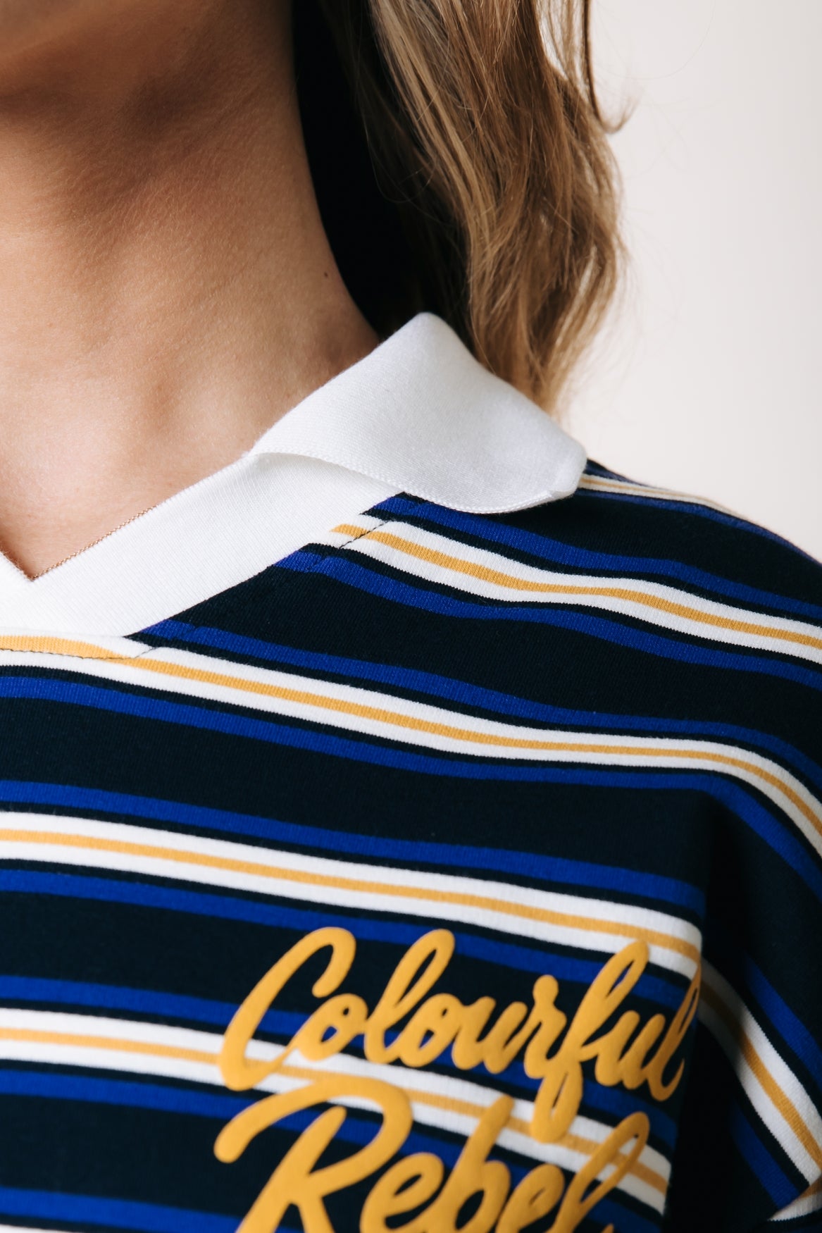 Sport Collar Striped Sweat | Navy