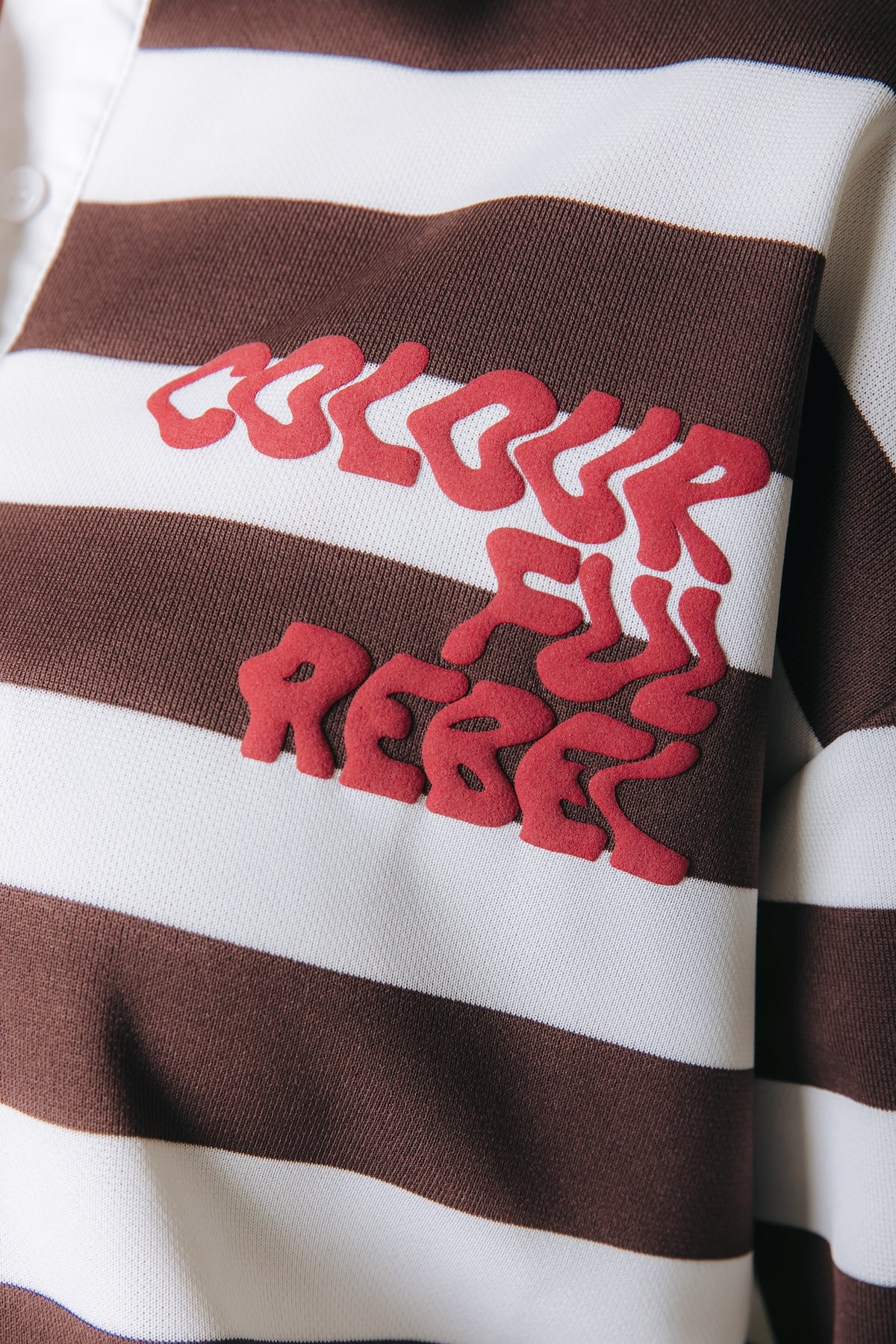 Skyler Striped Lace Polo Longsleeve | White/Brown