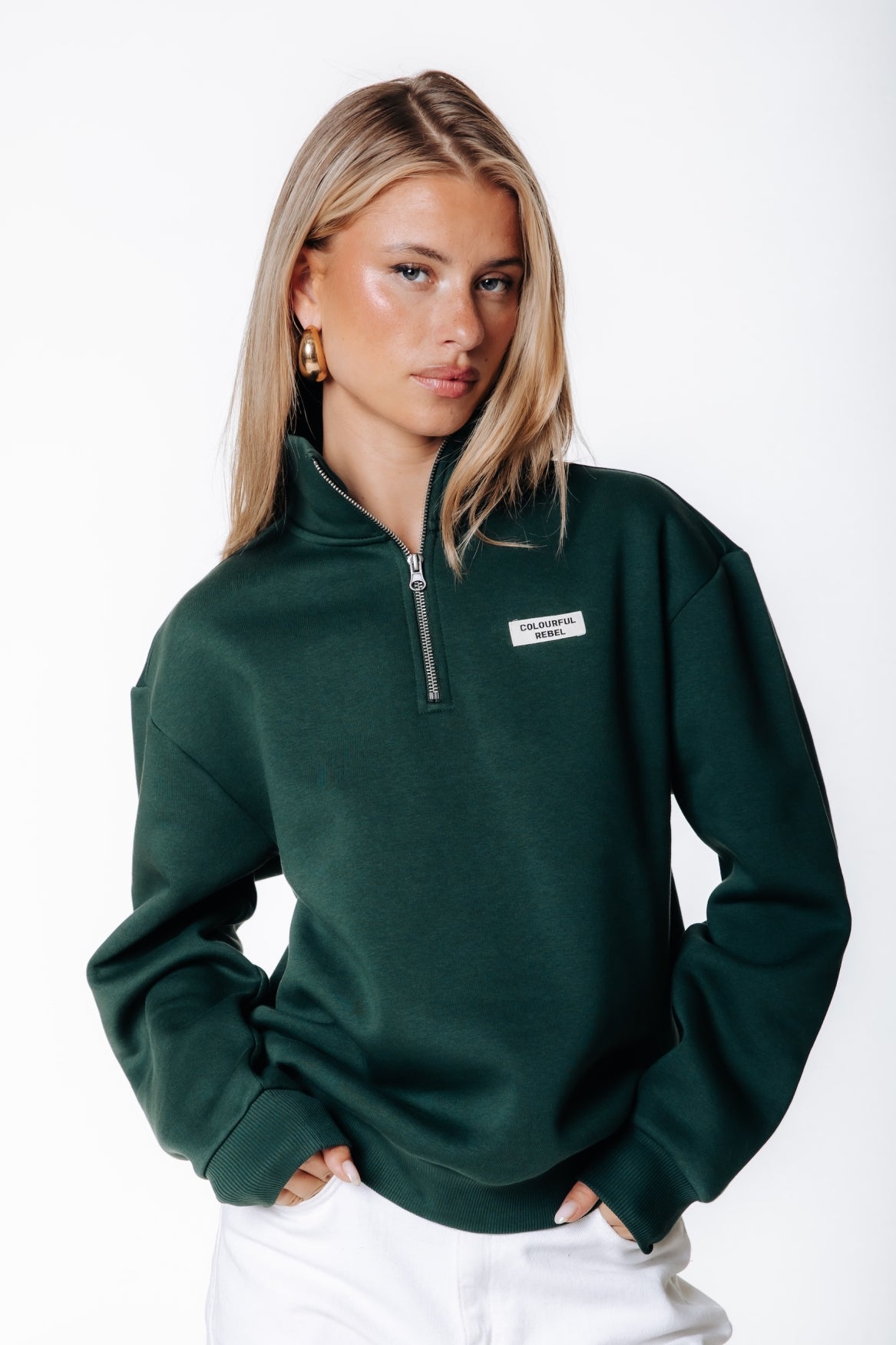 Label Zip Sweat | Forest Green
