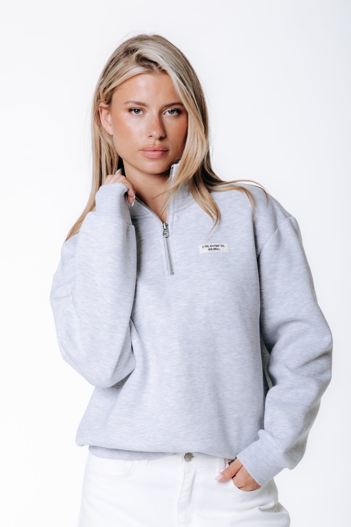 Label Zip Sweat | Light grey melange