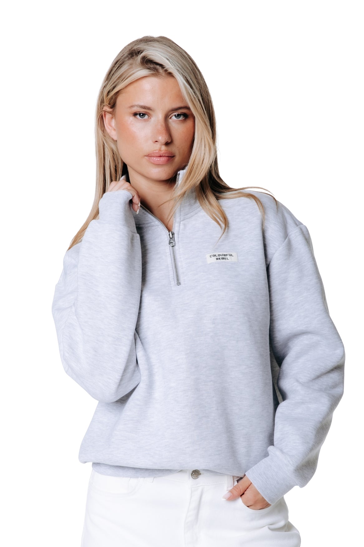Label Zip Sweat | Light grey melange