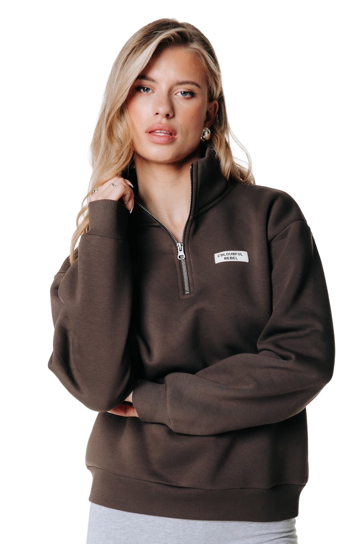 Label Zip Sweat | Brown