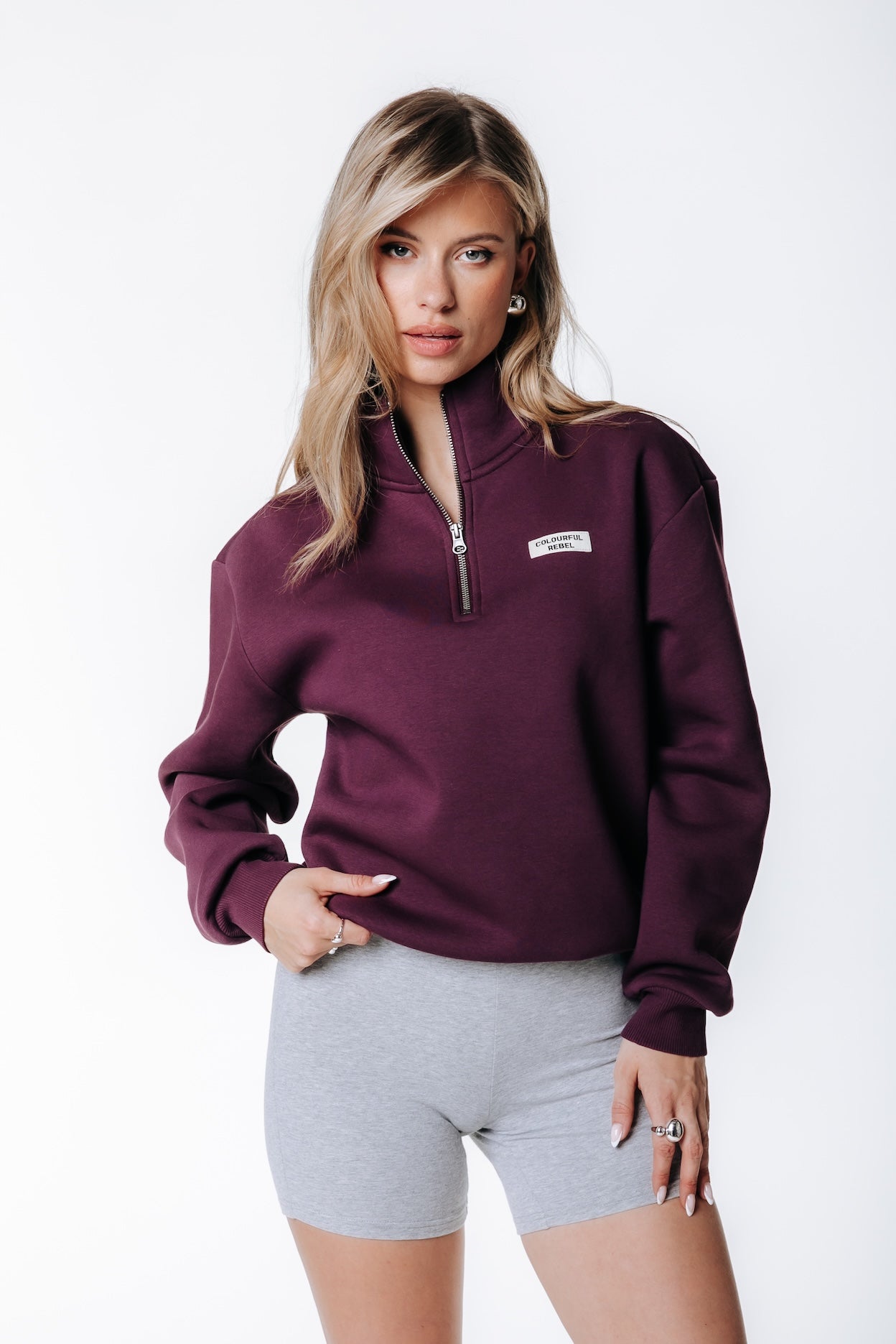 Uni Label Relaxed Zip Sweatshirt | Merlotrot