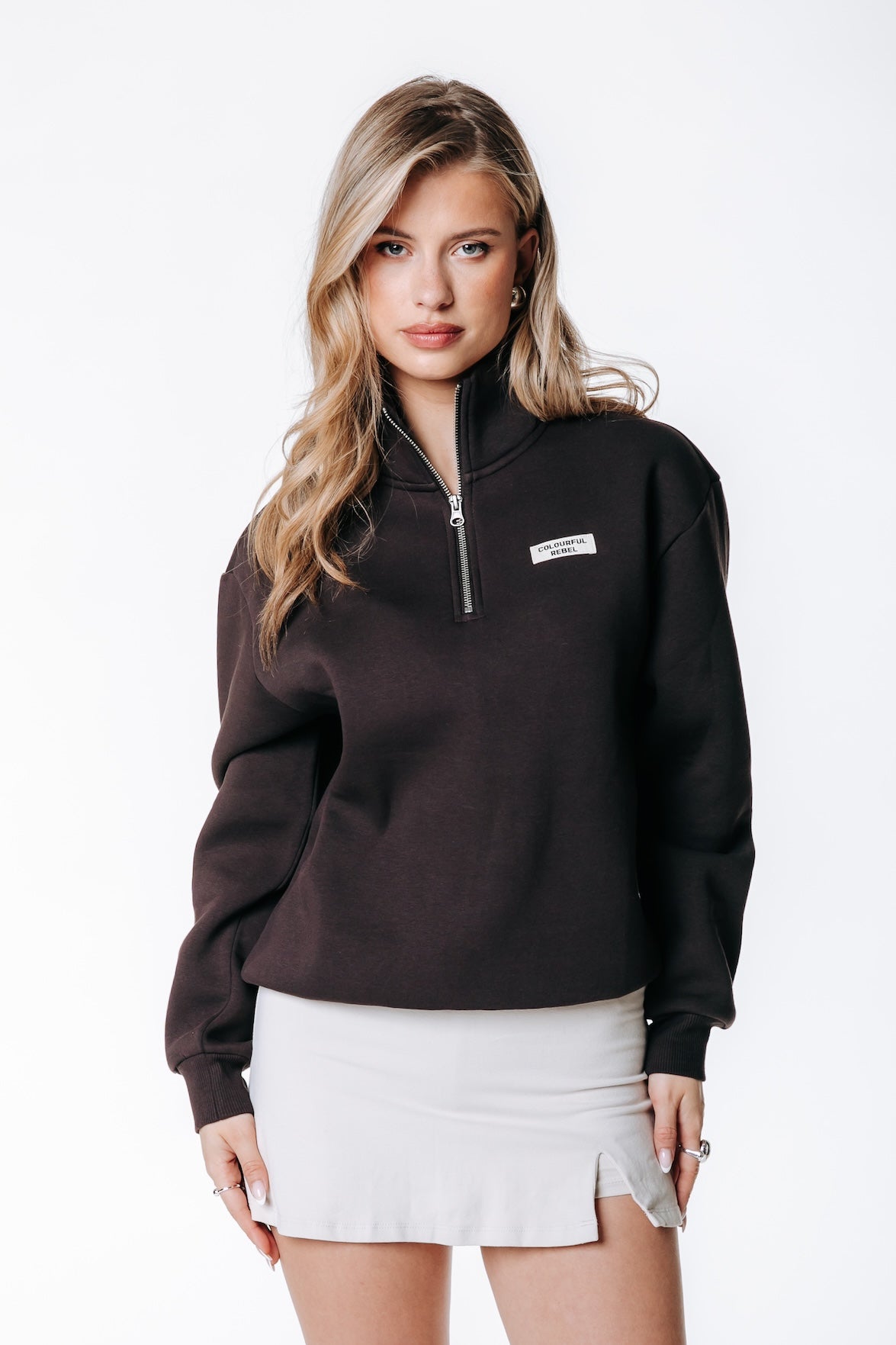 Uni Label Relaxed Zip Sweatshirt | Dunkelbraun