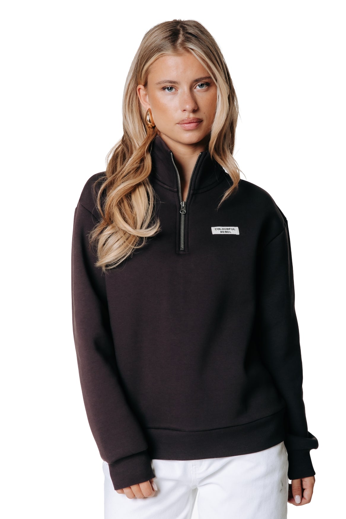 Label Zip Sweat | Darkest Brown