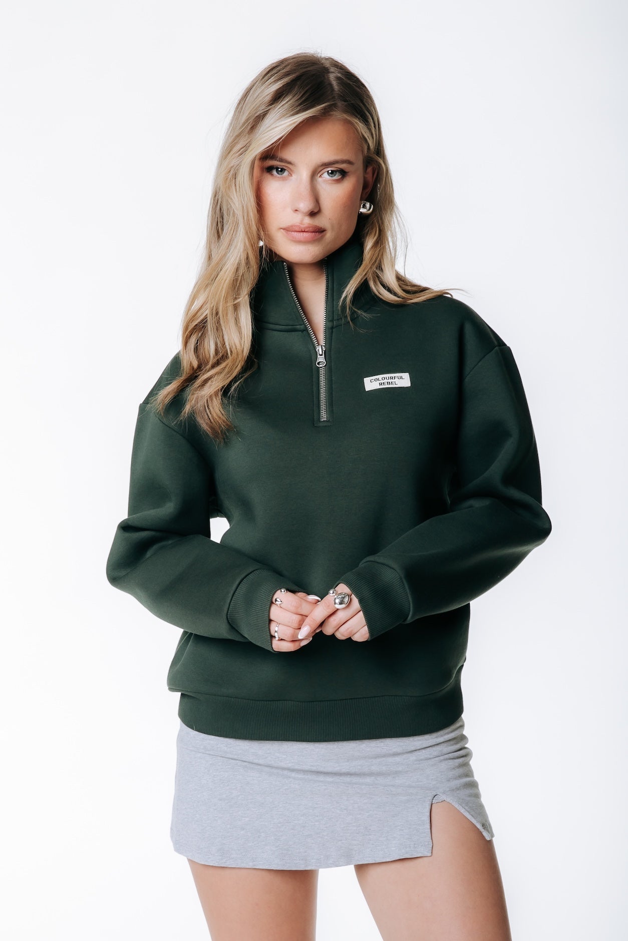 Uni Label Relaxed Zip Sweatshirt | Dunkelgrün