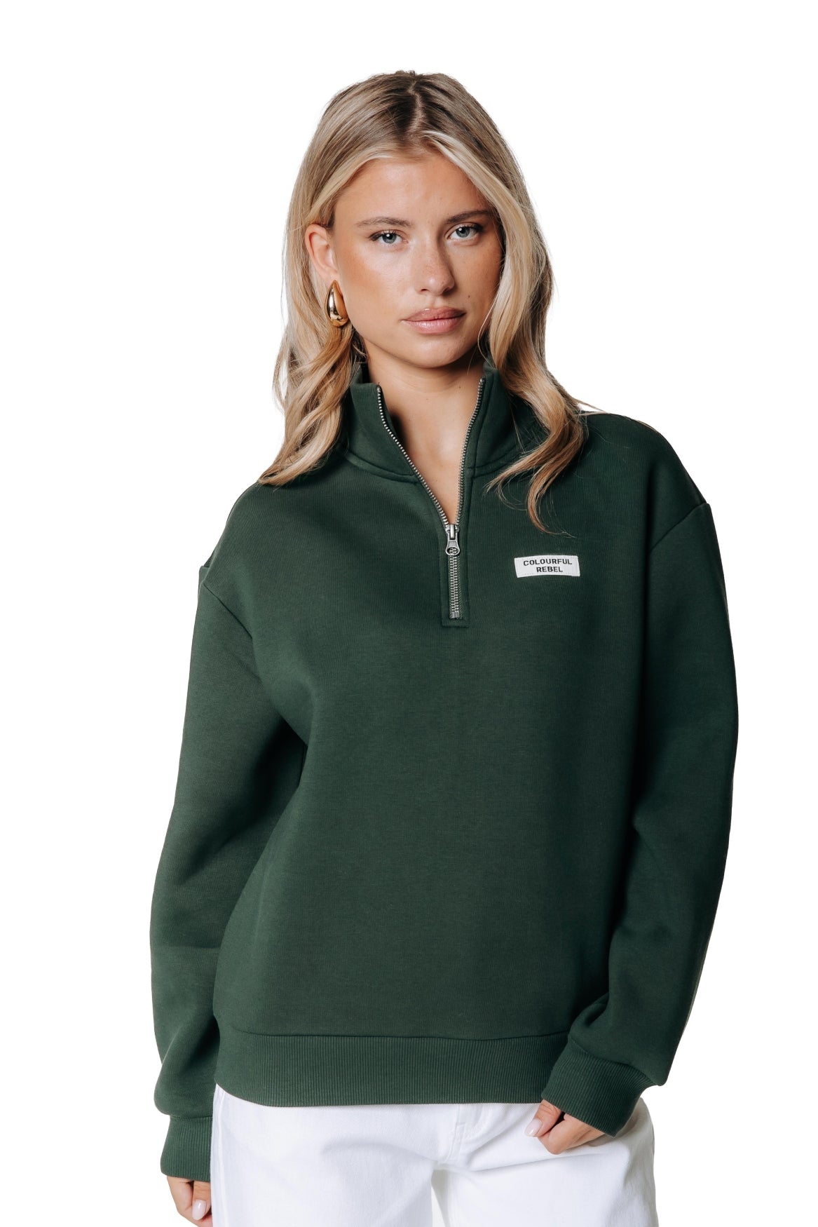 Label Zip Sweat | Dark green