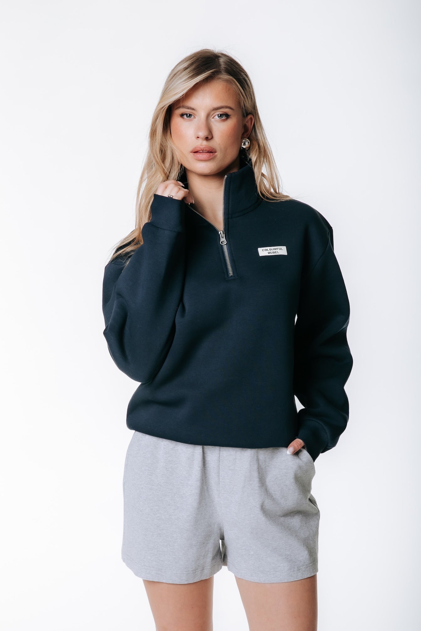 Uni Label Relaxed Zip Sweatshirt | Dunkelblau