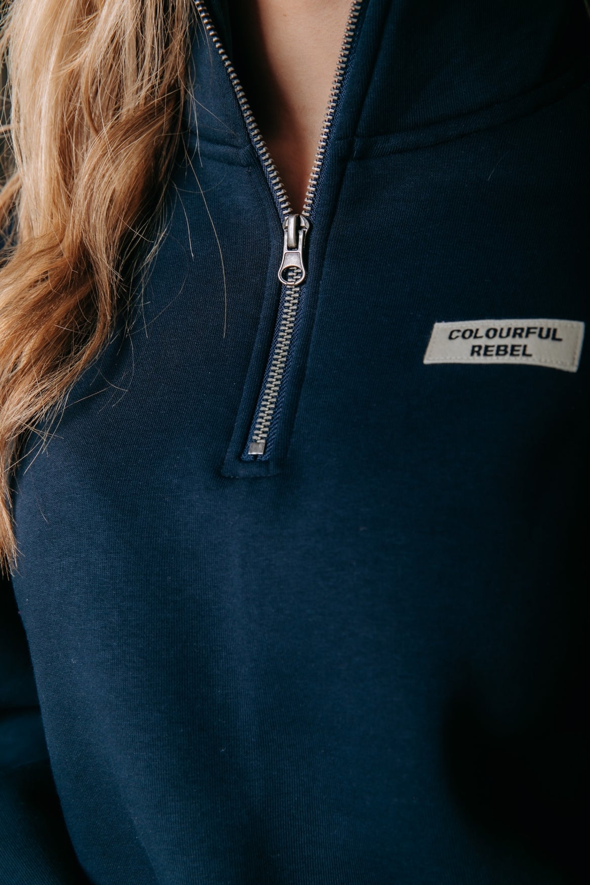 Uni Label Relaxed Zip Sweatshirt | Dunkelblau