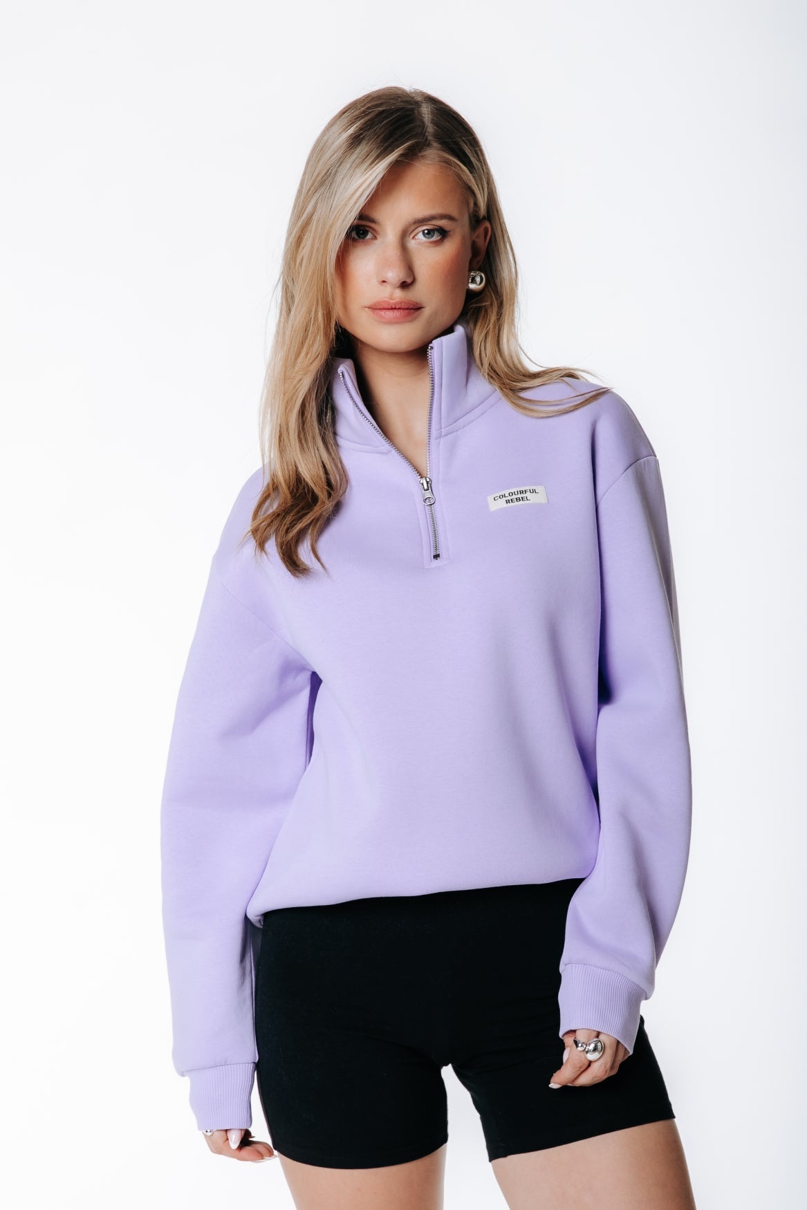Uni Label Relaxed Zip Sweatshirt | Lila