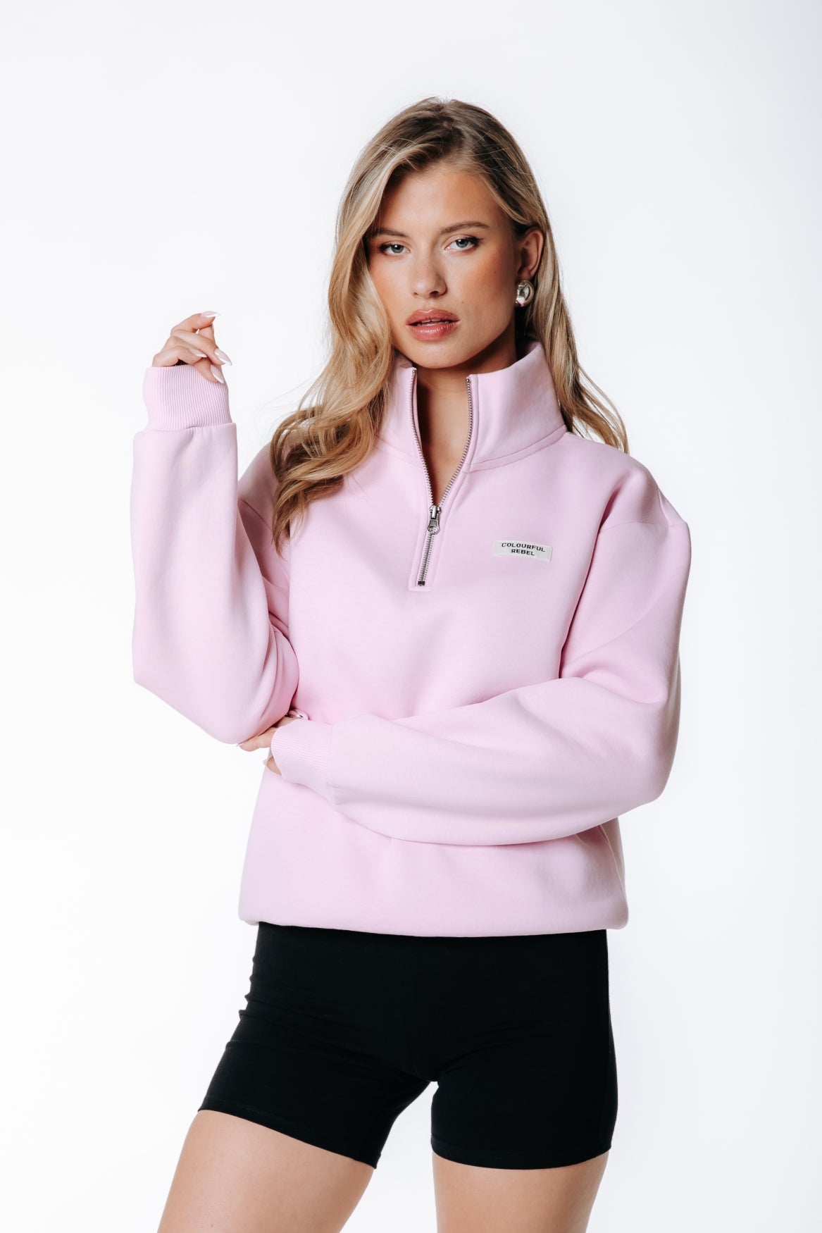 Label Zip Sweat | Soft pink