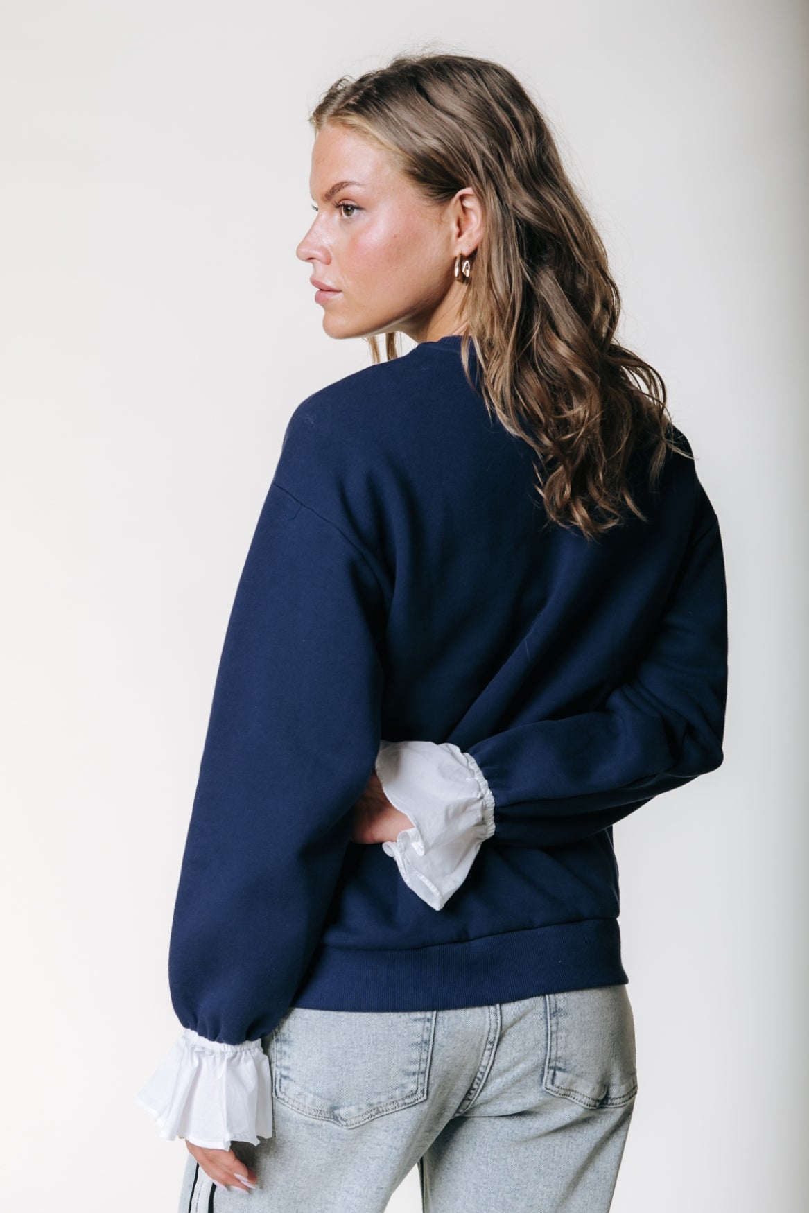 Poplin Cuff Dropped Shoulder Sweat | Navy