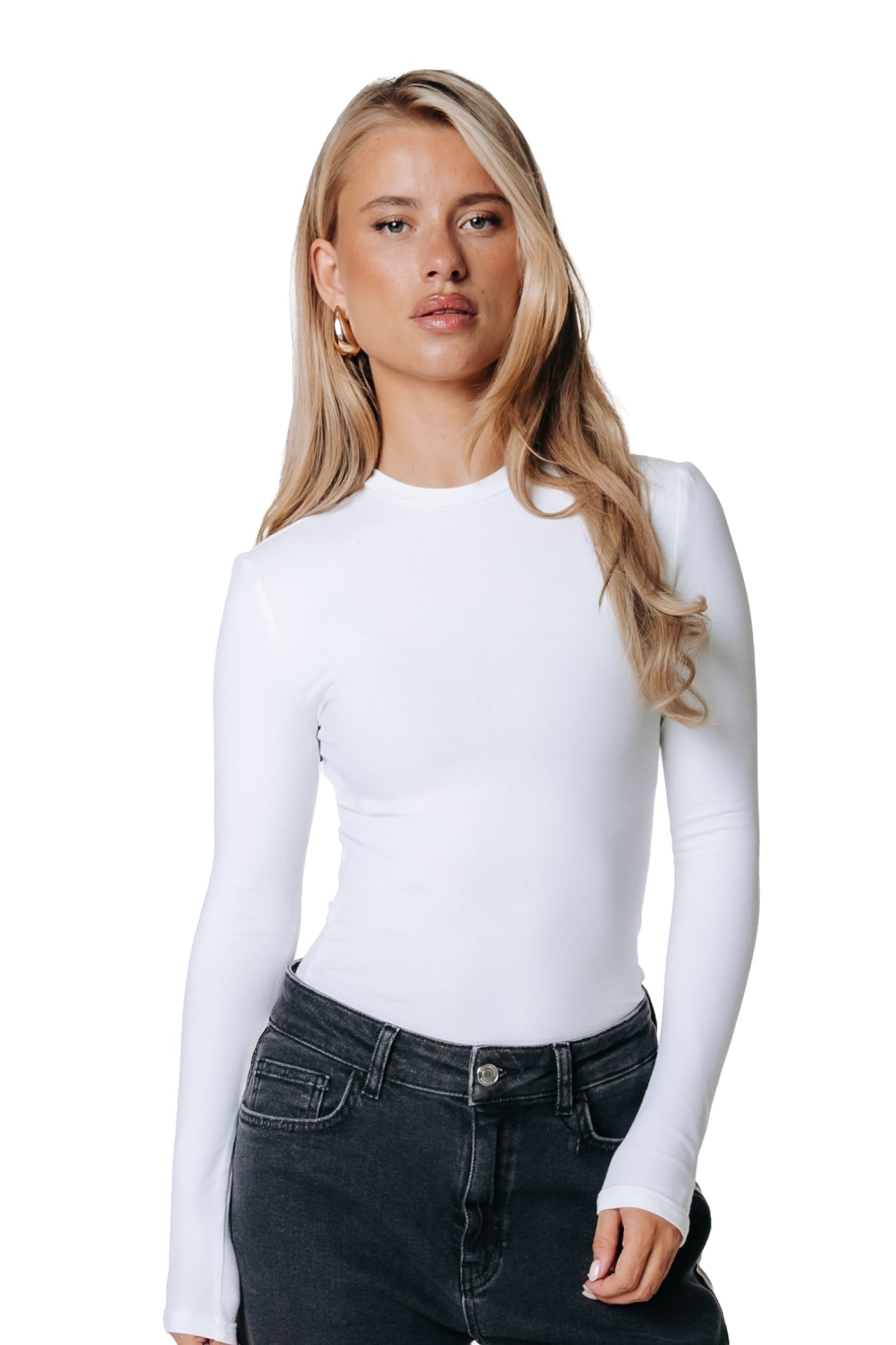 Eng anliegendes Langarmshirt | Optikweiß