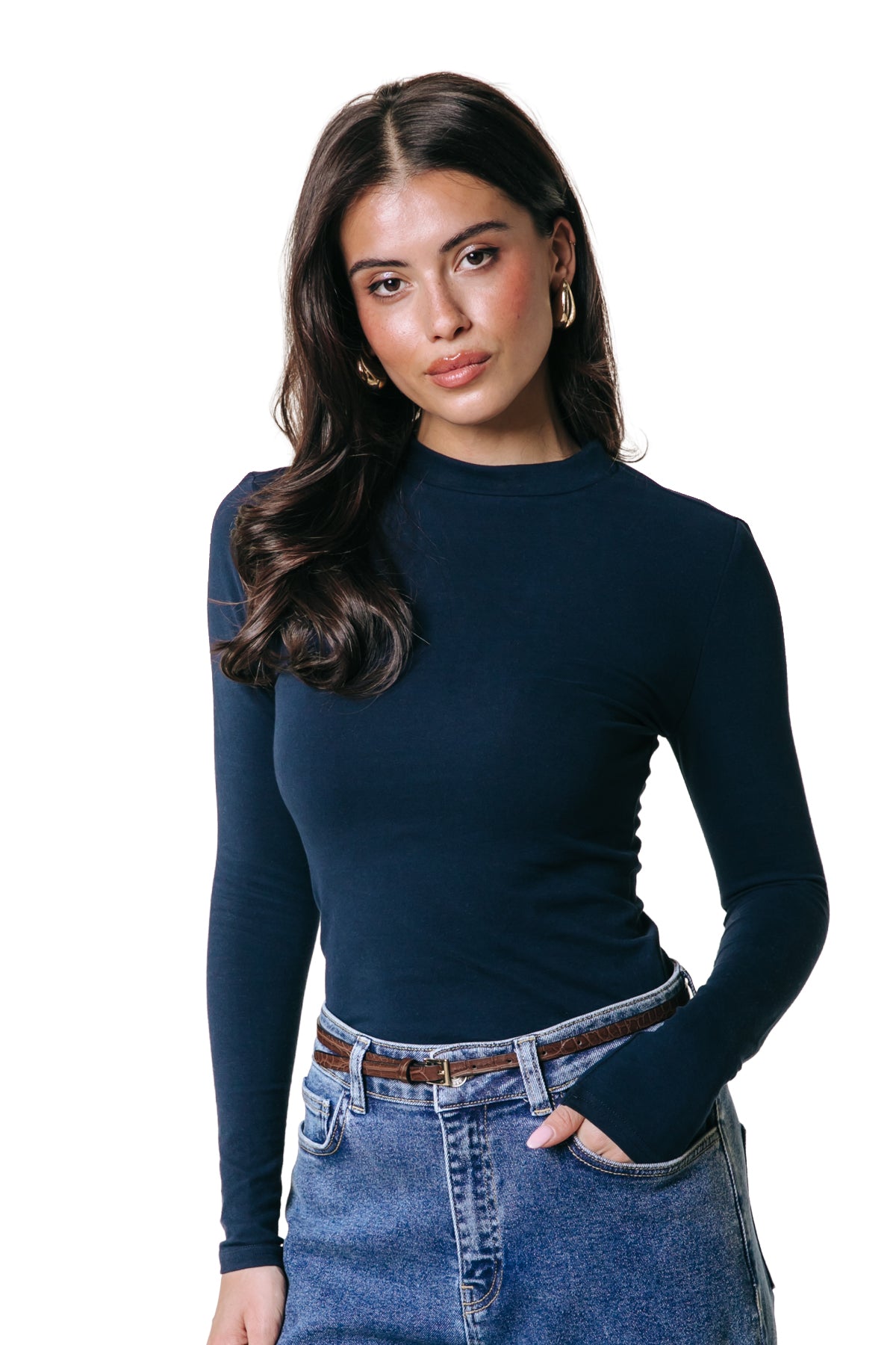 Fitted Long-Sleeve Top | Dark Navy <!-- text -->  <!-- US -->