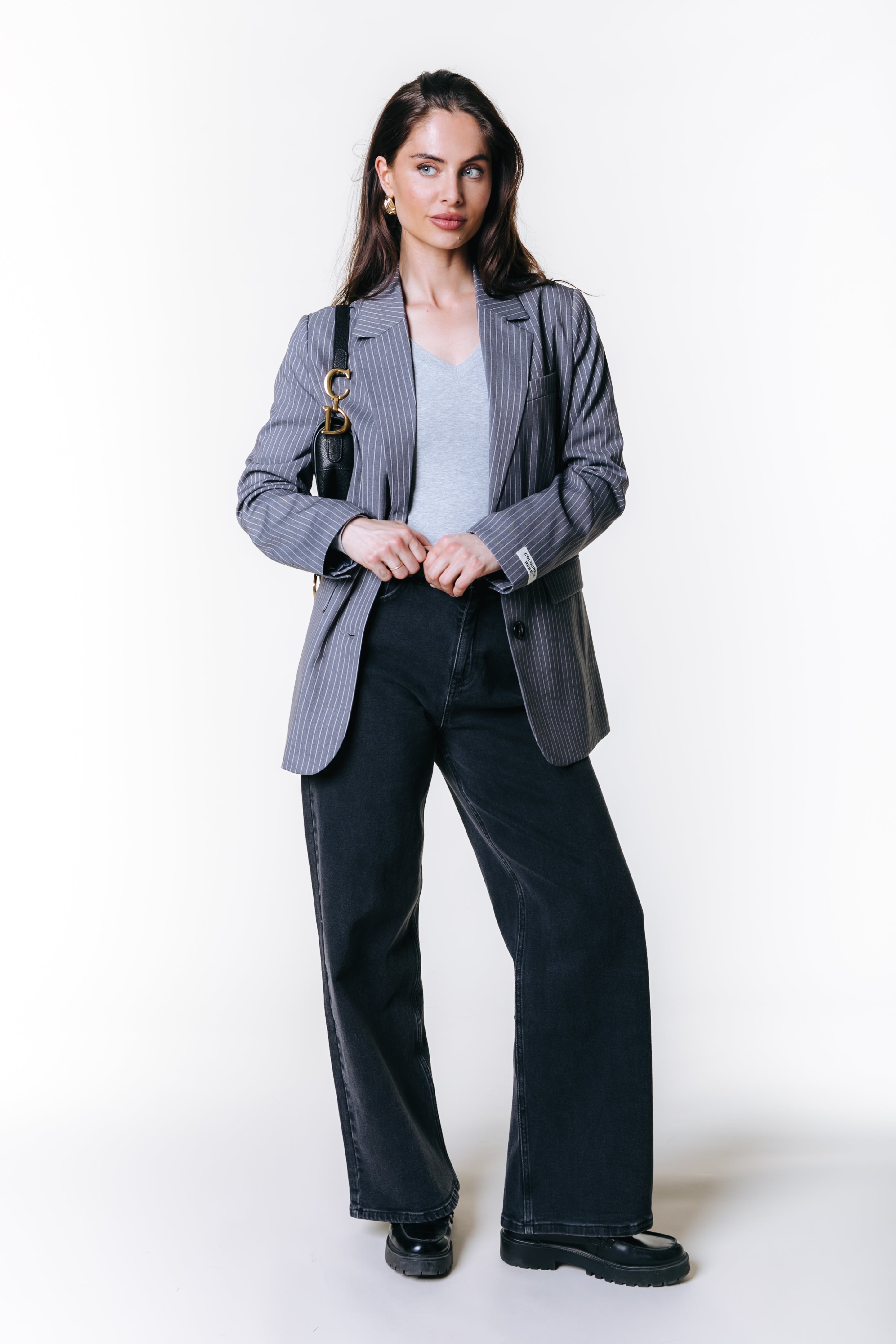 Uni Fitted Longsleeve V-neck T-shirt | Medium grey melange