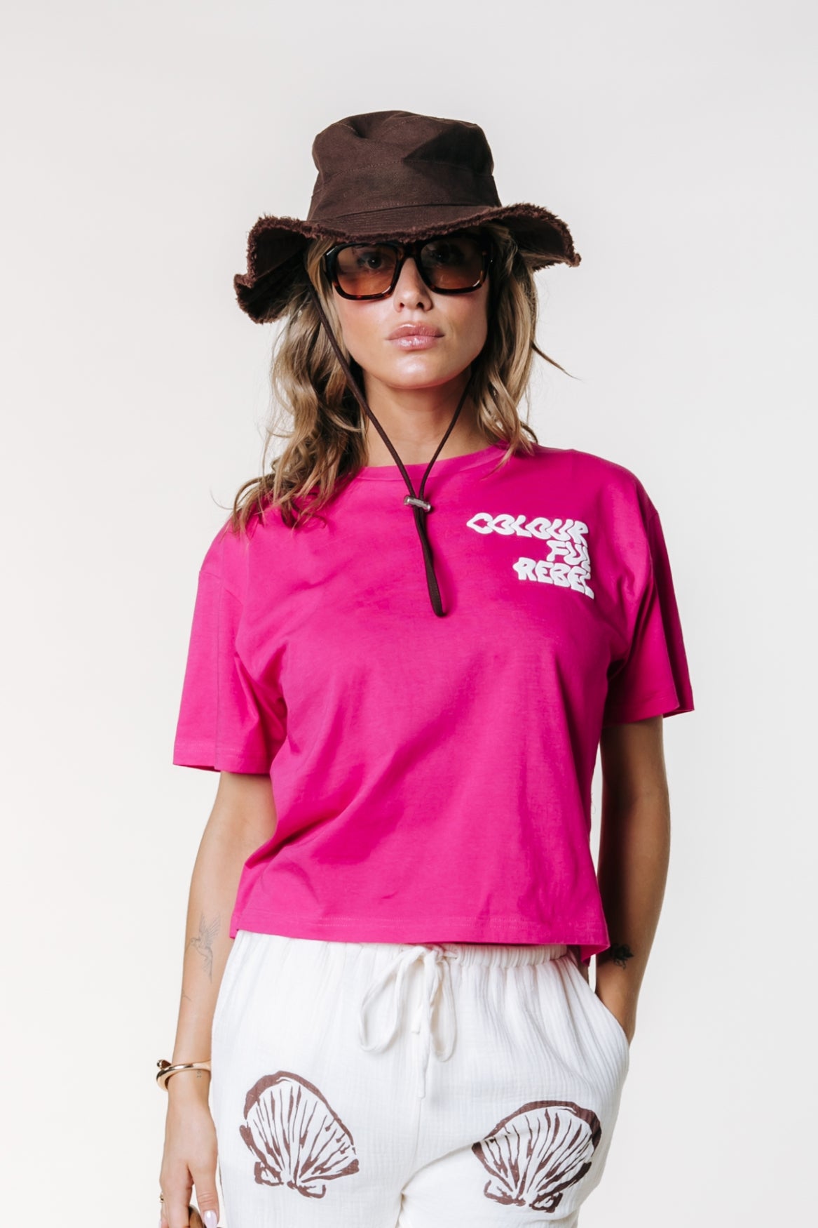 Puff-Logo verkürztes T-Shirt | Dunkles Fuchsia