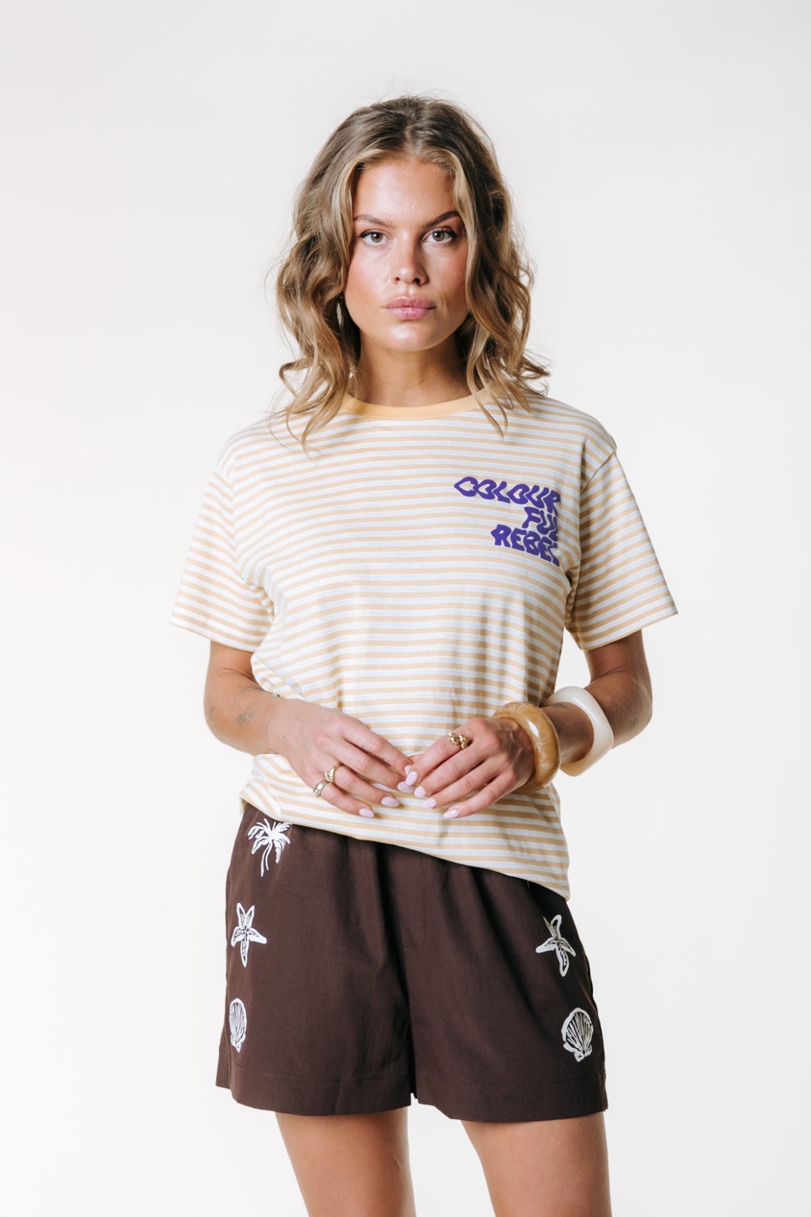Puff Logo Stripe T-shirt | Soft yellow
