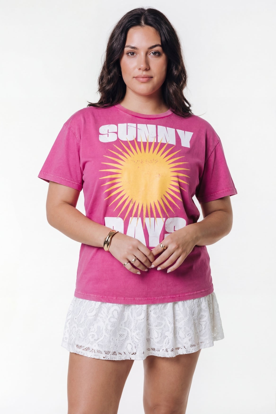 Sunny Days Acid Wash Loosefit Tee | Dark fuchsia