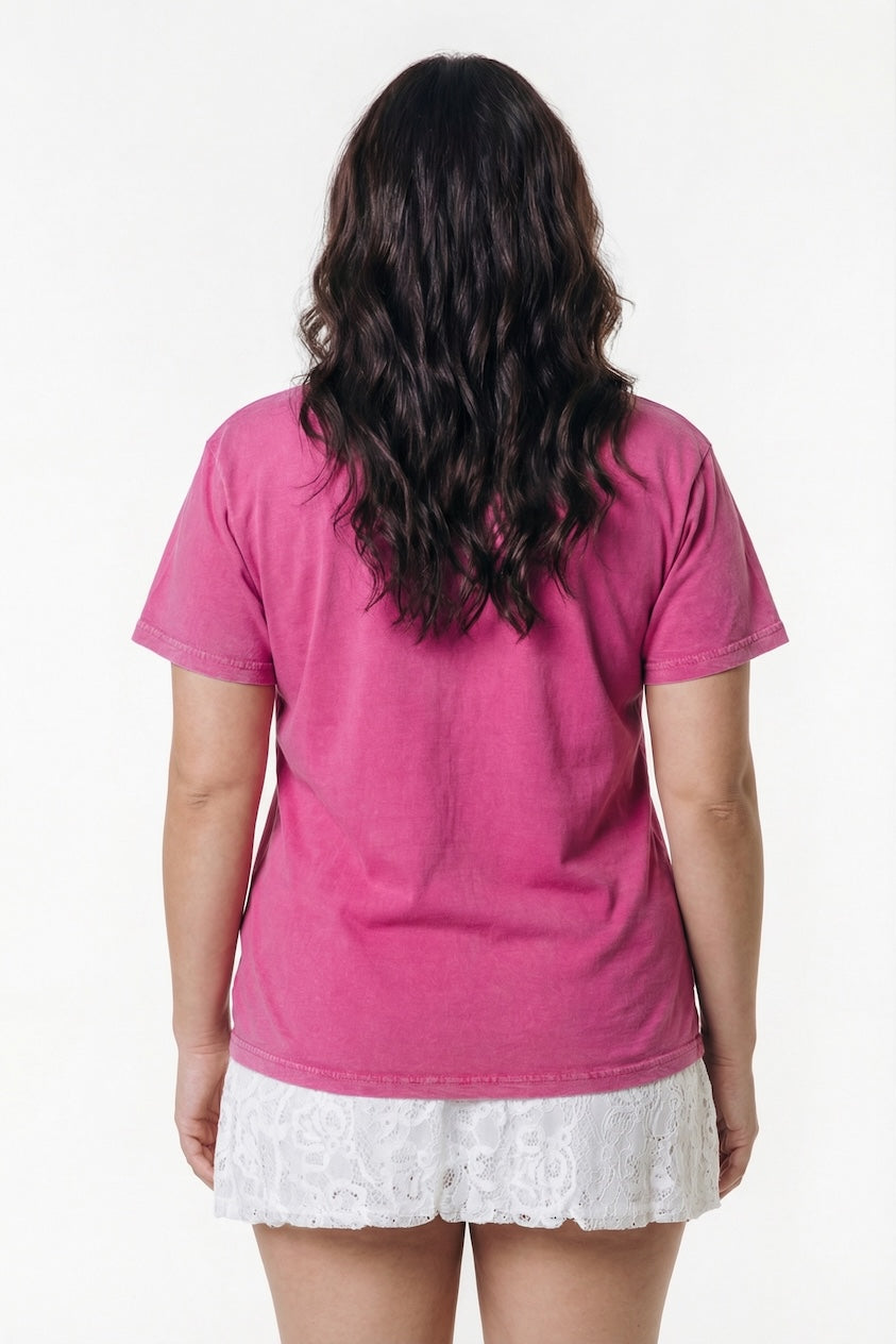 Sunny Days Acid Wash Loose-fit Tee | Dark Fuchsia
