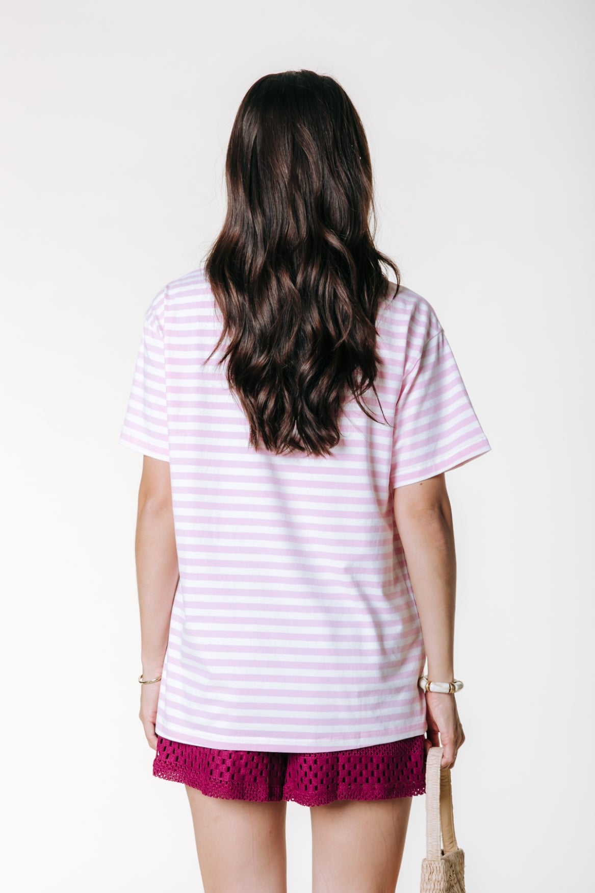 Puff Logo Stripe Loosefit Tee | Light Pink